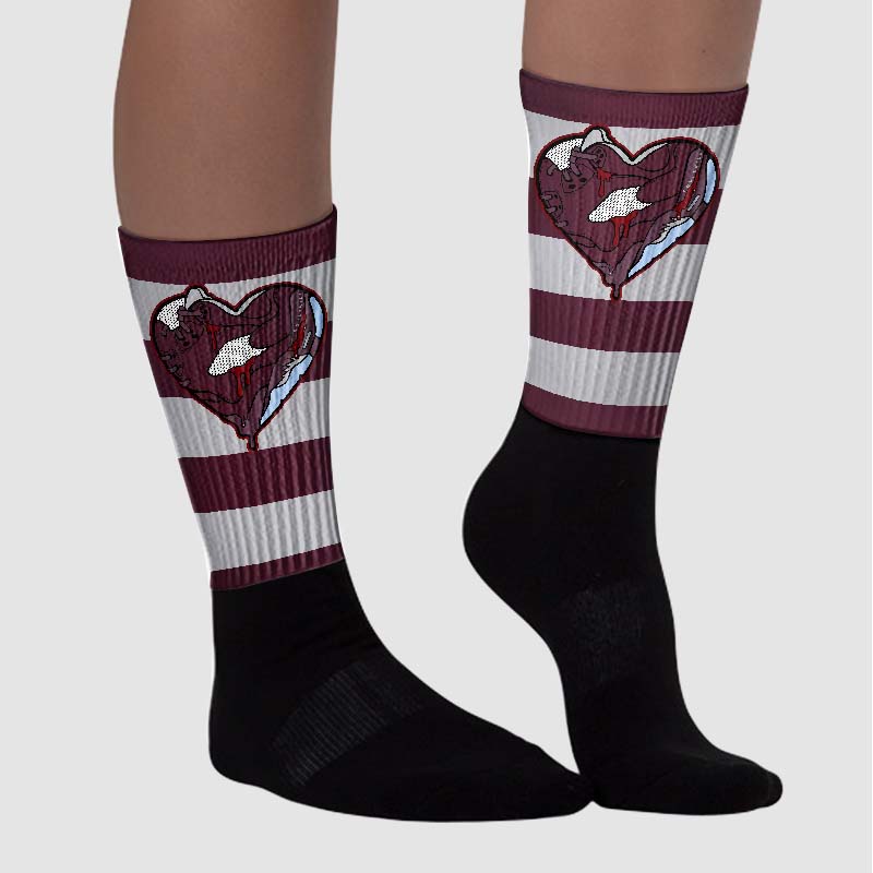 Burgundy 5s superstreetwear Sublimated Socks Horizontal Stripes Graphic