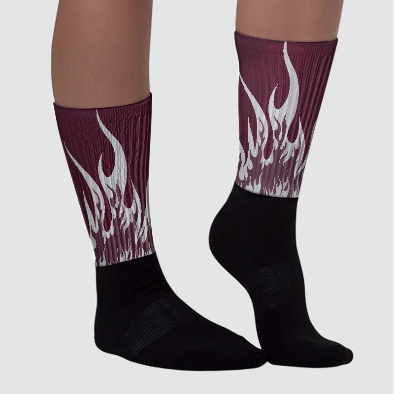 Burgundy 5s superstreetwear Sublimated Socks FIRE Graphic