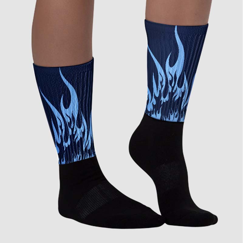 Midnight Navy 5s superstreetwear Sublimated Socks FIRE Graphic