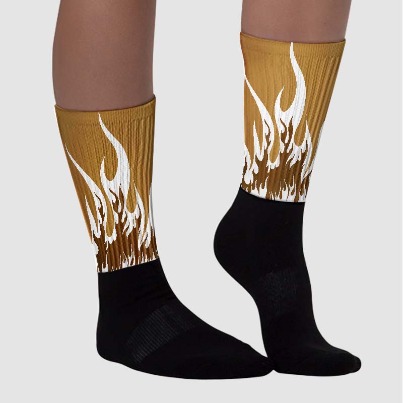 Wheat 13s superstreetwear Sublimated Socks FIRE Graphic