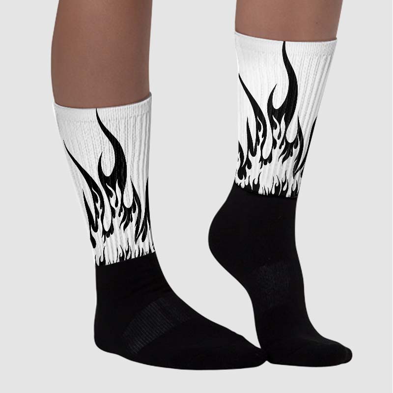 85 Black White 1s Sublimated Socks FIRE Graphic