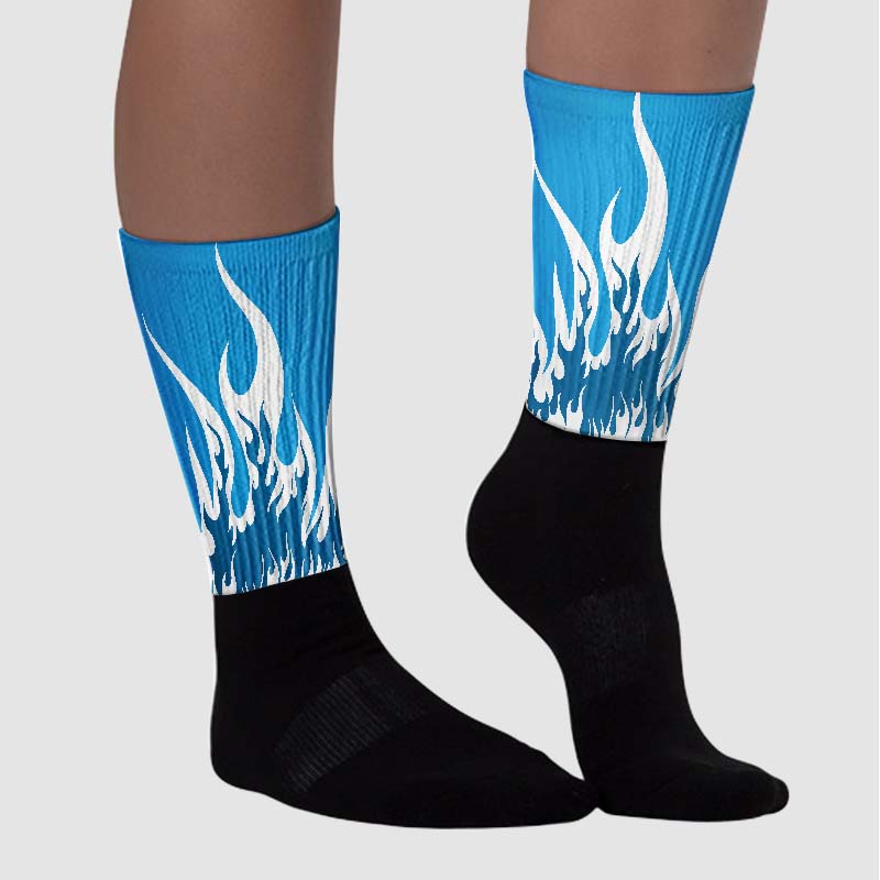 Military Blue 4s superstreetwear Sublimated Socks FIRE Graphic