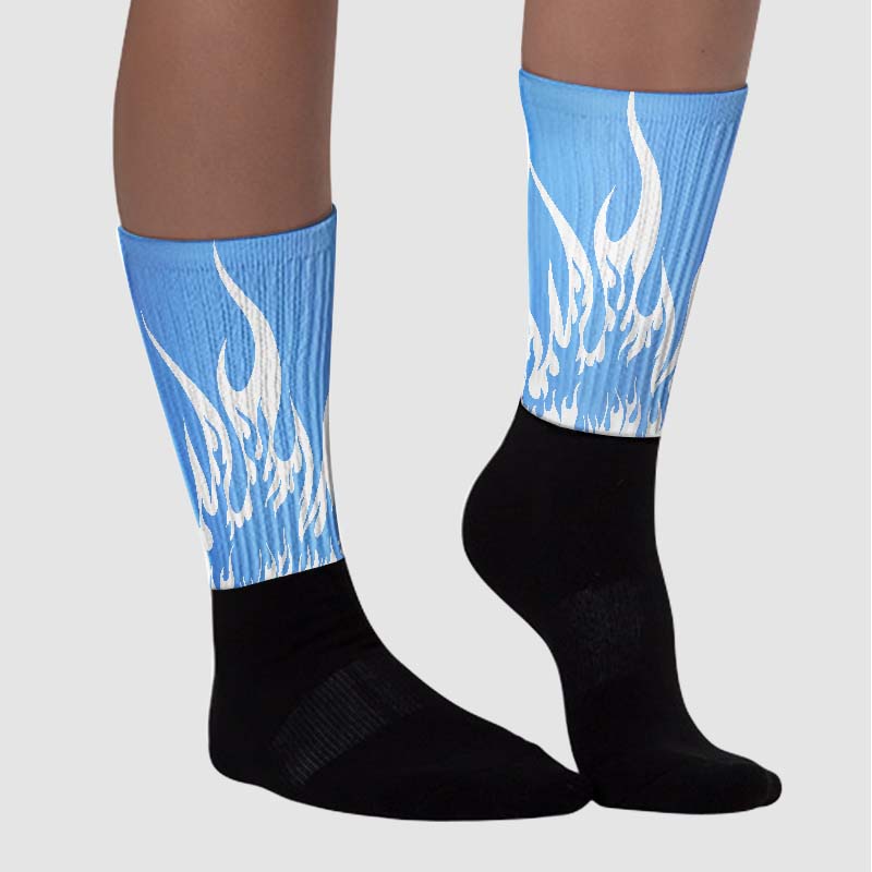 Powder Blue 9s superstreetwear Sublimated Socks FIRE Graphic