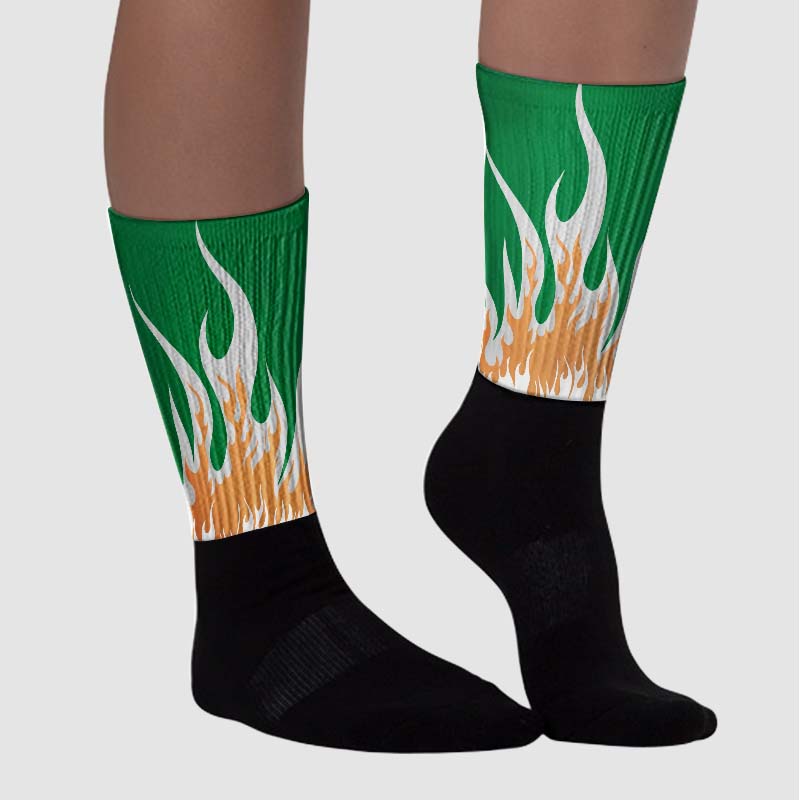 Pine Green 4s superstreetwear Sublimated Socks FIRE Graphic