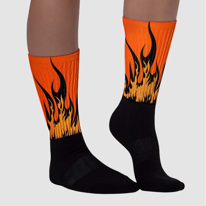 Brilliant Orange 12s superstreetwear Sublimated Socks FIRE Graphic