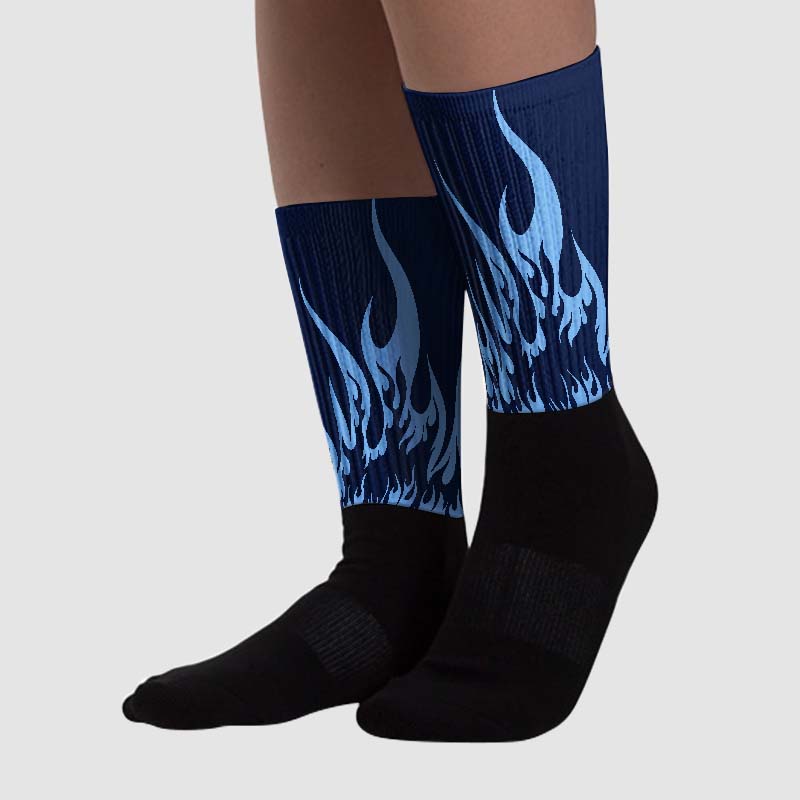 Midnight Navy 5s superstreetwear Sublimated Socks FIRE Graphic