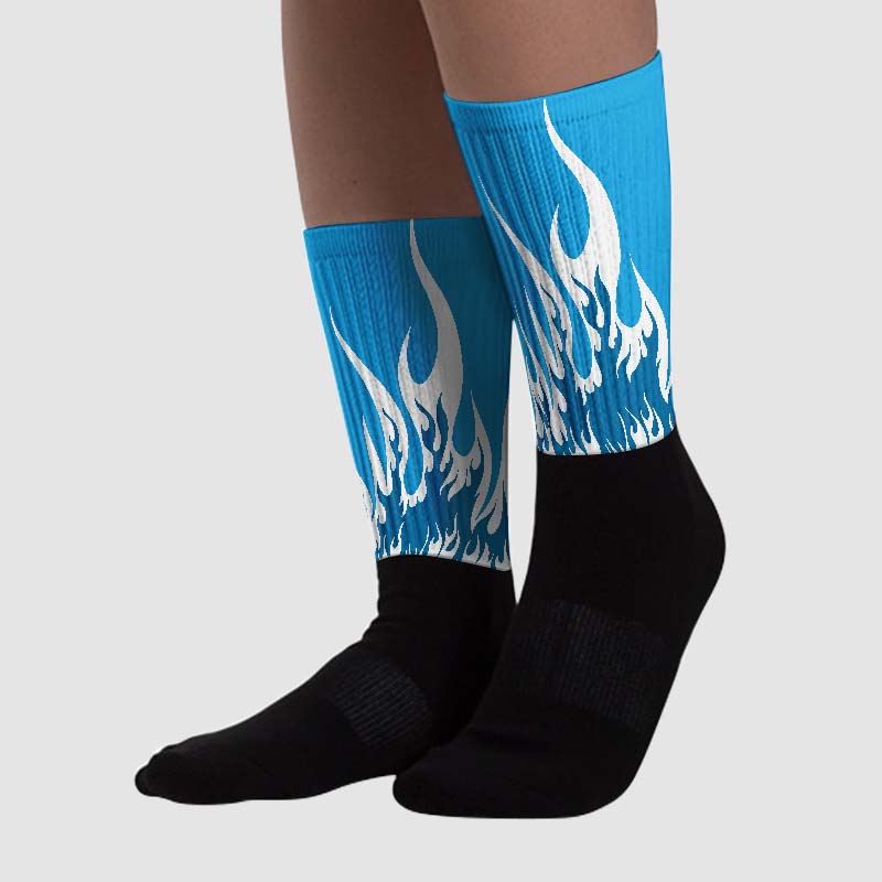 Military Blue 4s superstreetwear Sublimated Socks FIRE Graphic