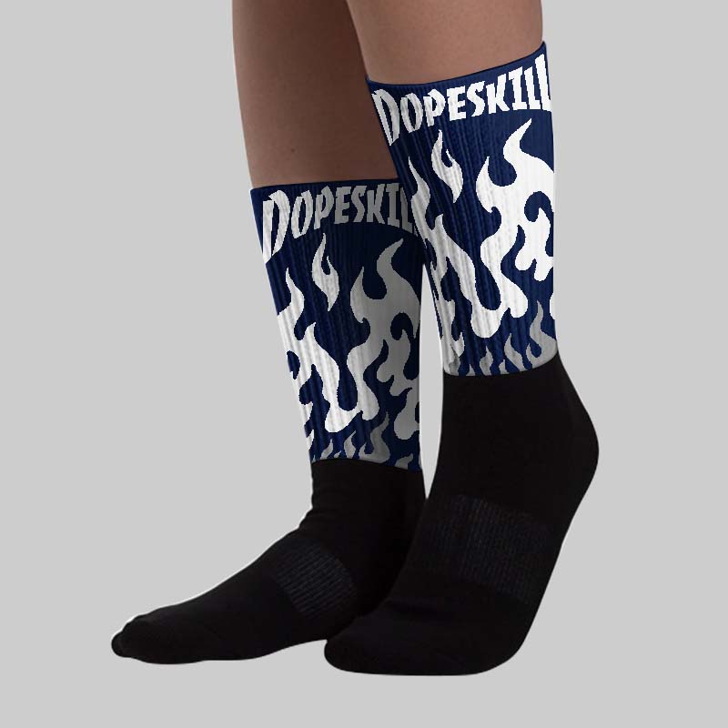 Midnight Navy 3s superstreetwear Sublimated Socks FIRE Graphic