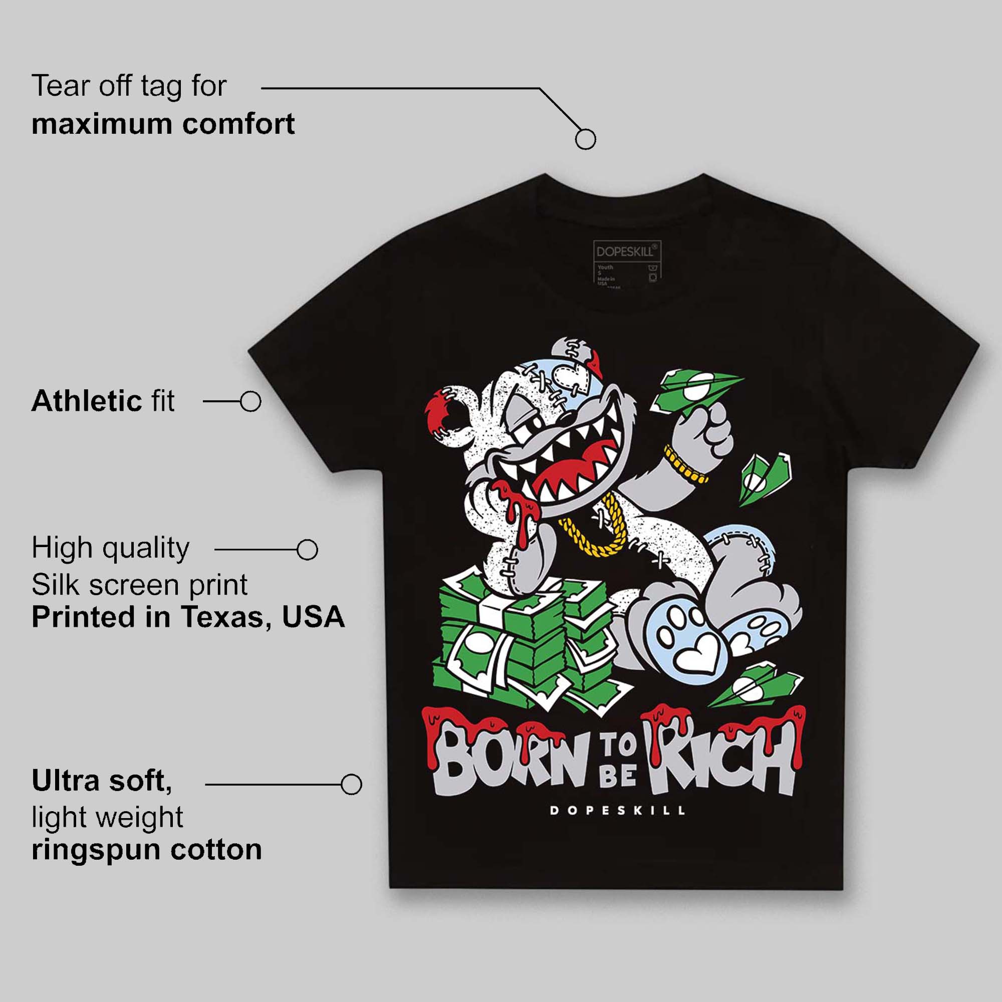 Black Metallic Reimagined 5s superstreetwear Toddler Kids T-shirt Born To Be Rich Graphic