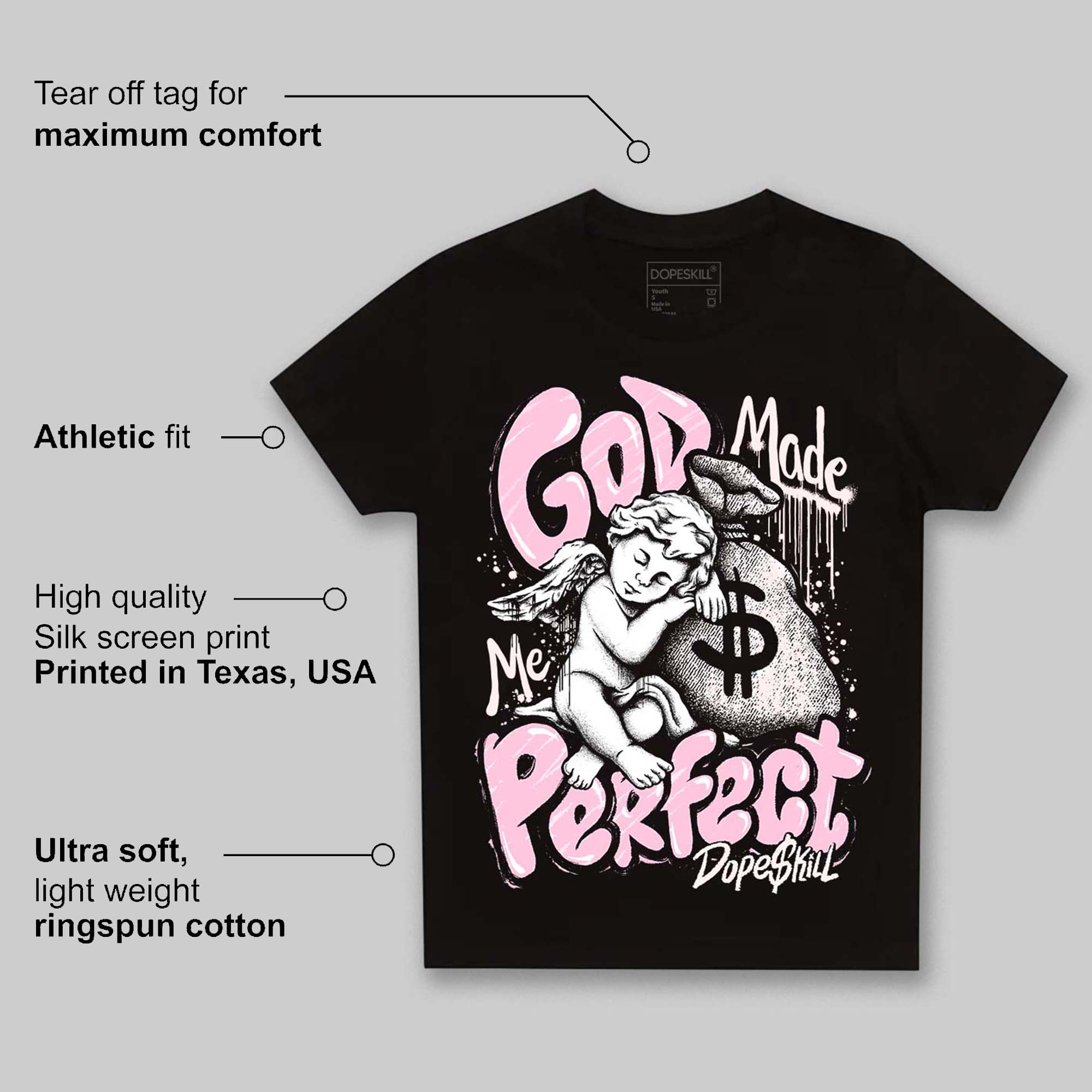 Dunk Low Pink Foam superstreetwear Toddler Kids T-shirt God Made Me Perfect Graphic