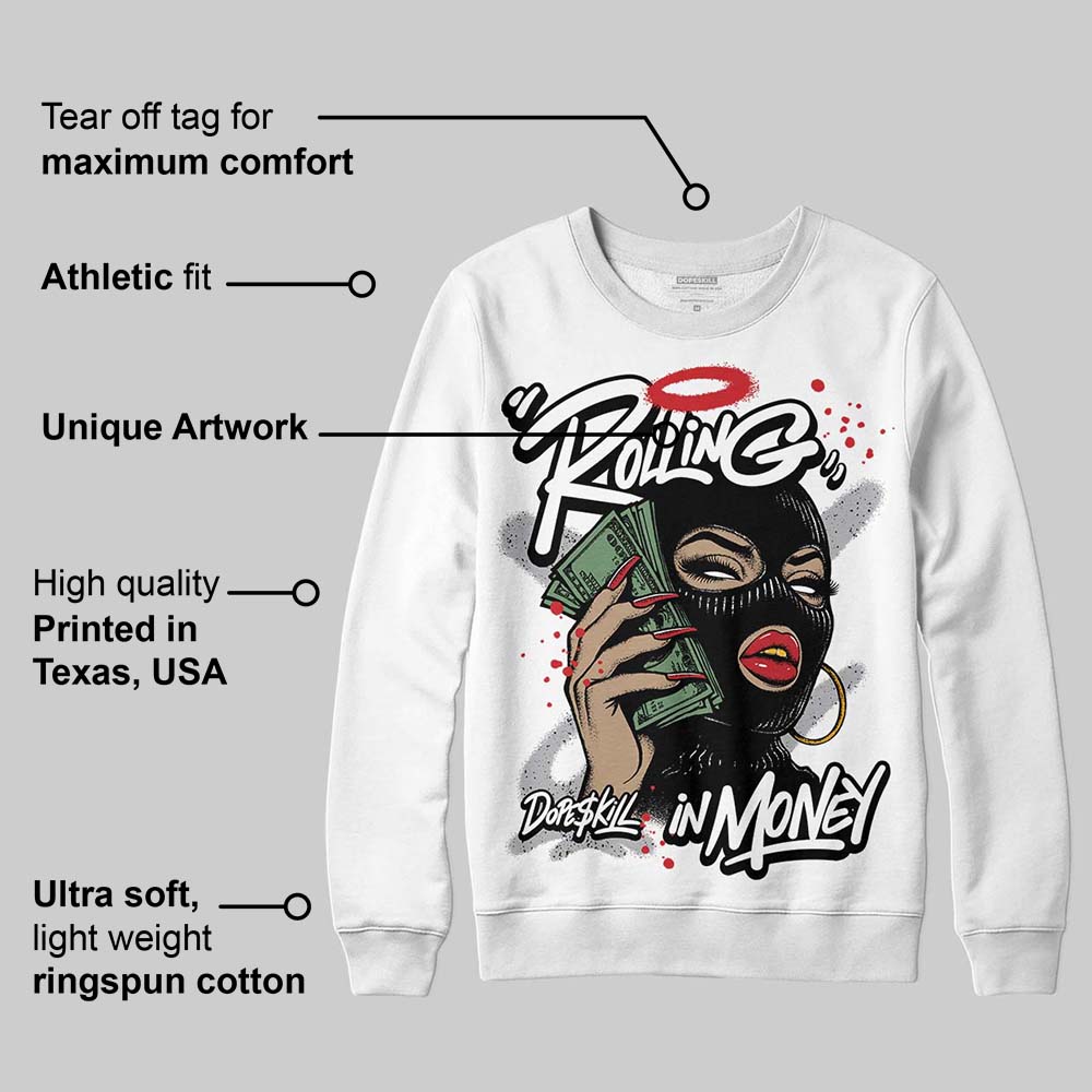 White Cement 4s superstreetwear Sweatshirt Rolling in Money Graphic