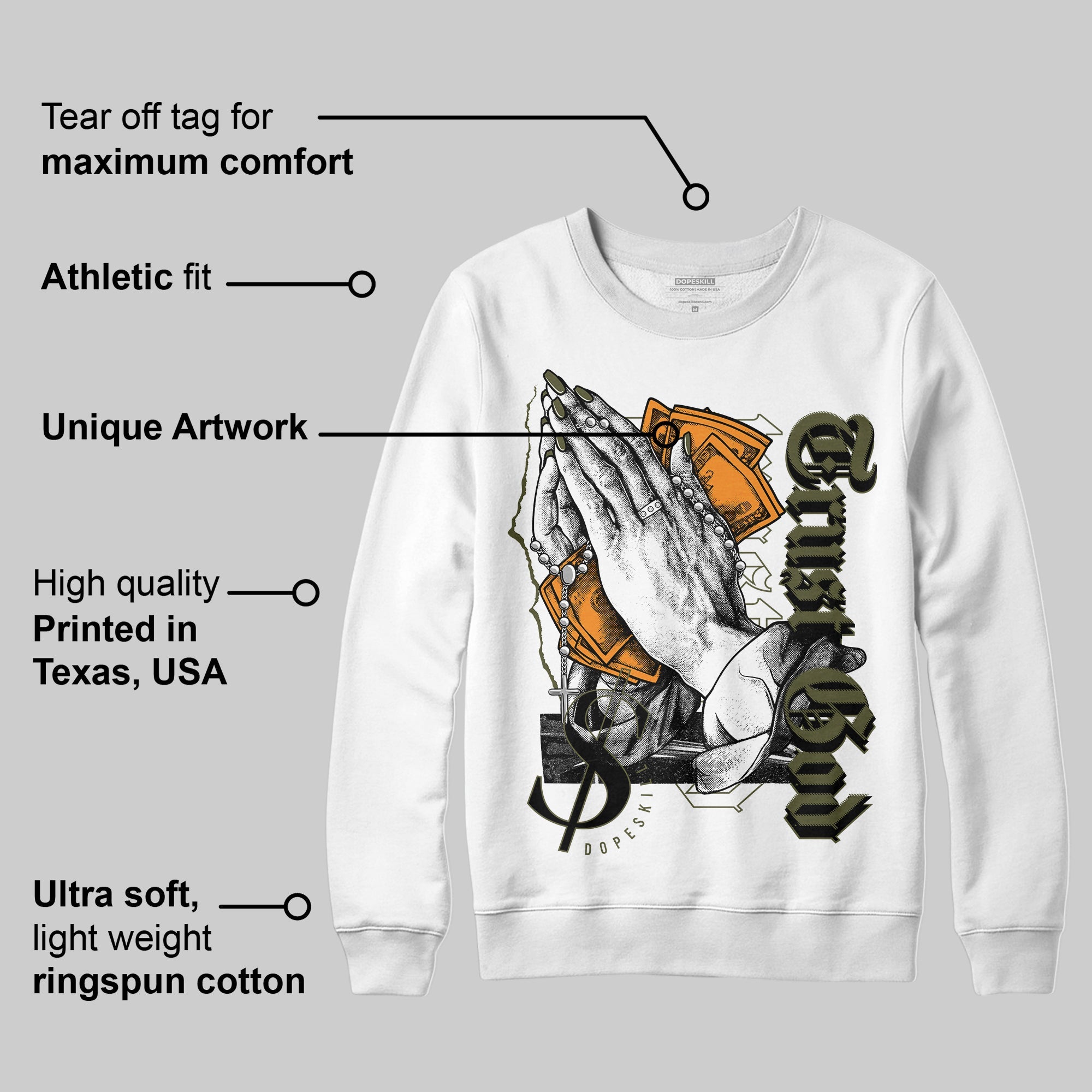 Olive 5s superstreetwear Sweatshirt Trust God Graphic