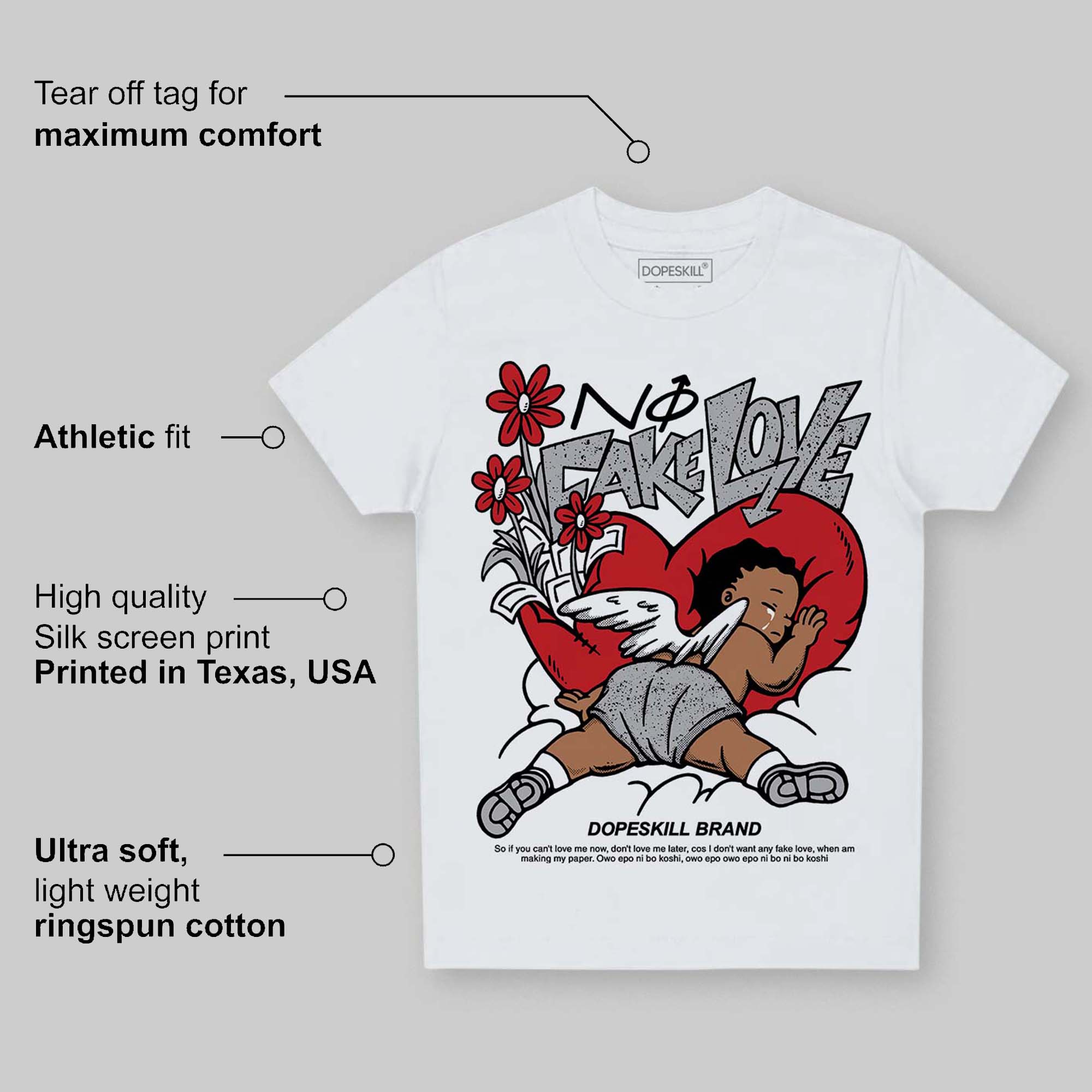 White Cement 4s superstreetwear Toddler Kids T-shirt No Fake Love Graphic
