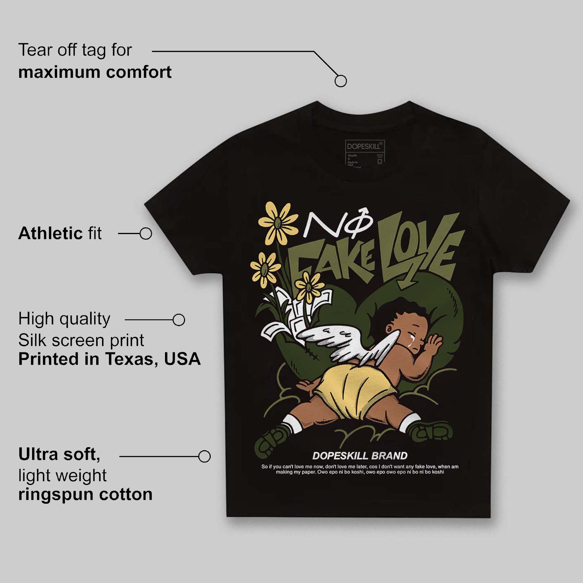 Craft Olive 4s superstreetwear Toddler Kids T-shirt No Fake Love Graphic