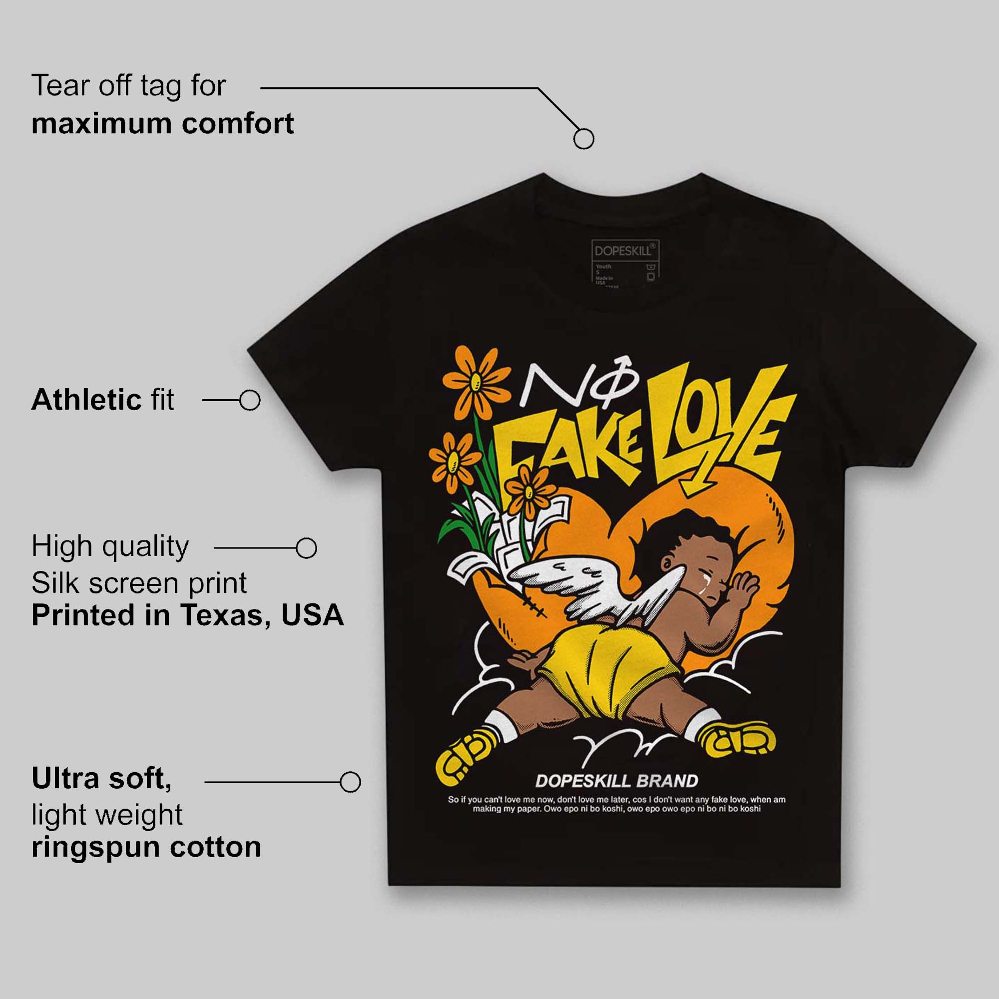 Yellow Ochre 6s superstreetwear Toddler Kids T-shirt No Fake Love Graphic