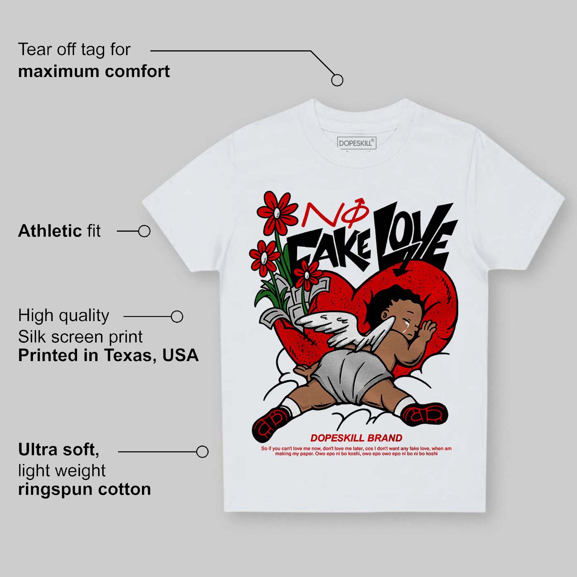 Red Cement 4S superstreetwear Toddler Kids T-shirt No Fake Love Graphic
