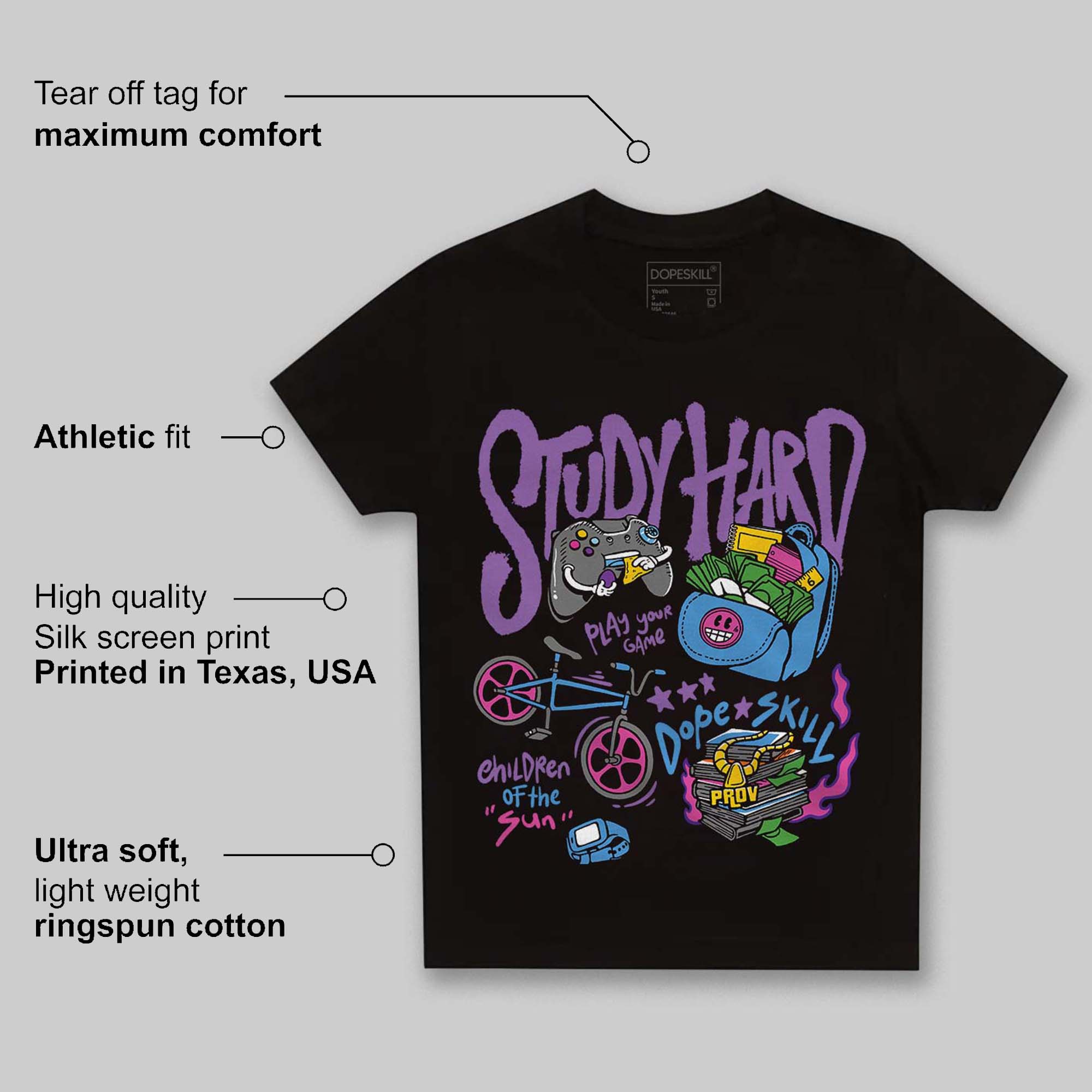 PURPLE Collection superstreetwear Toddler Kids T-shirt Study Hard Graphic