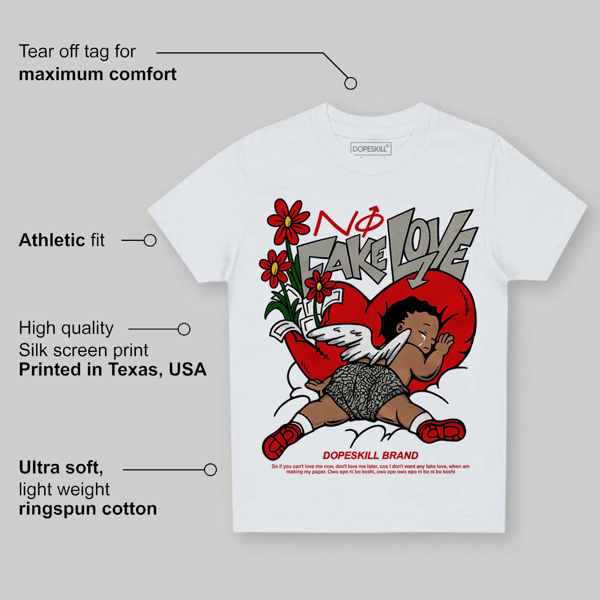Fire Red 3s superstreetwear Toddler Kids T-shirt No Fake Love Graphic