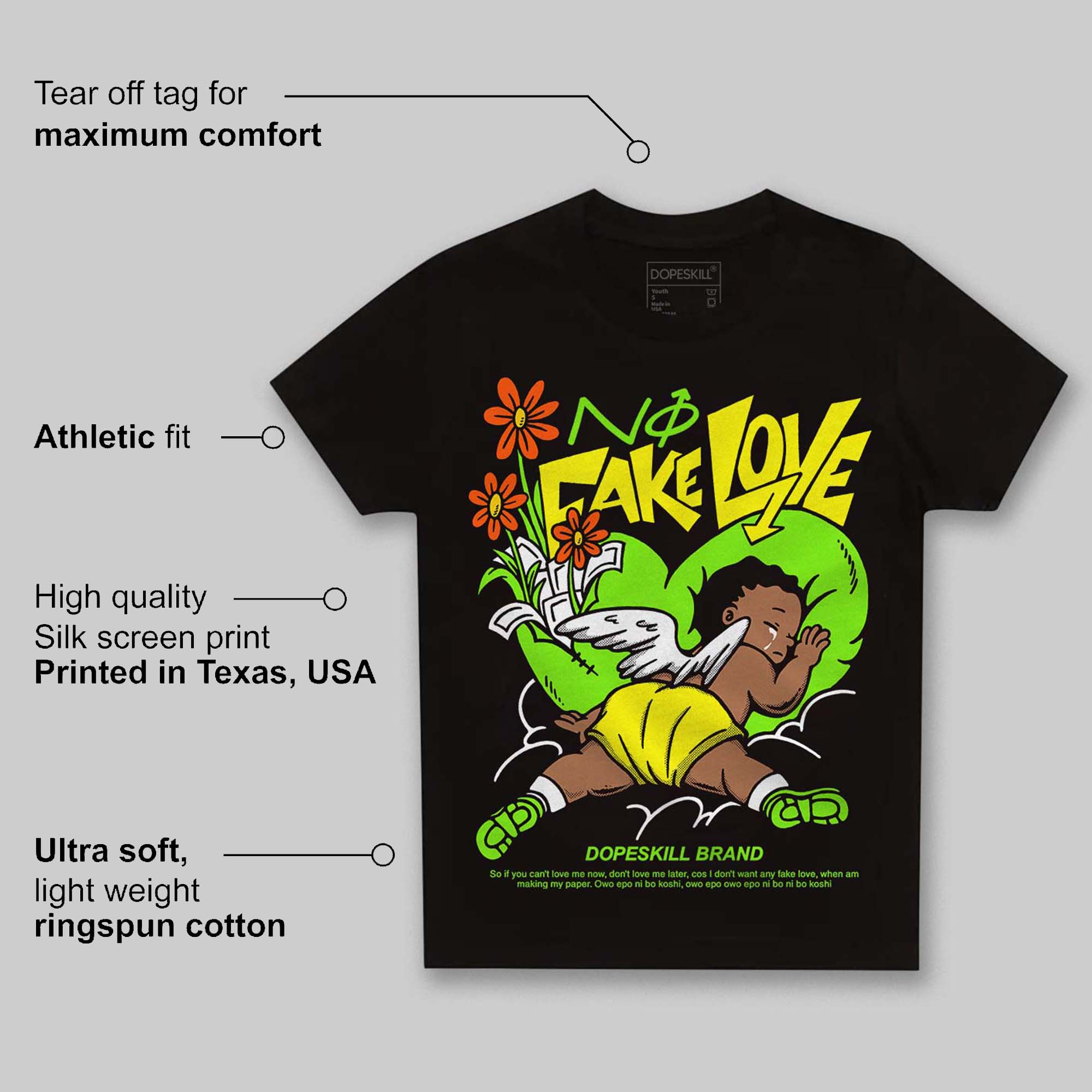Neon Green Collection superstreetwear Toddler Kids T-shirt No Fake Love Graphic