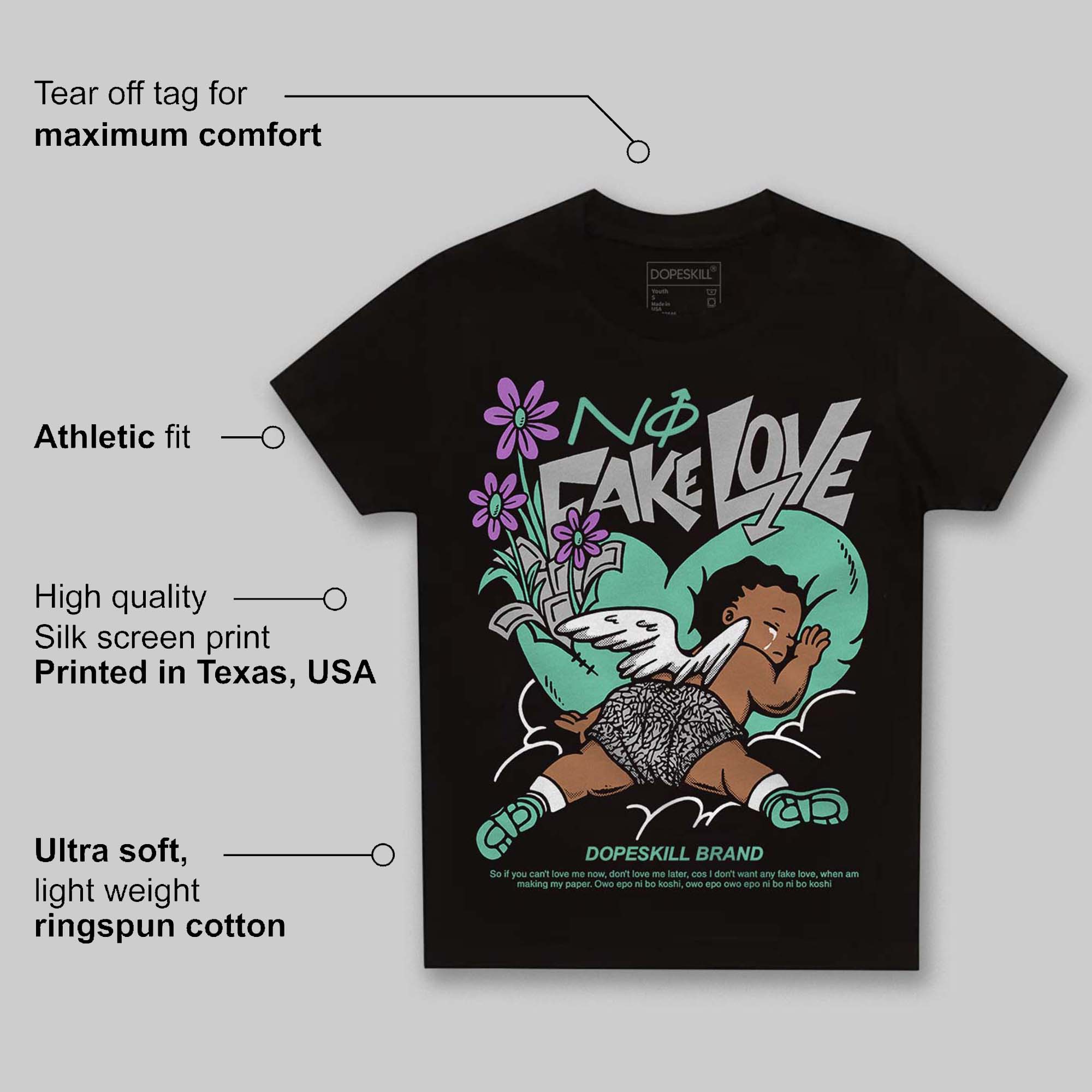 Green Glow 3s superstreetwear Toddler Kids T-shirt No Fake Love Graphic
