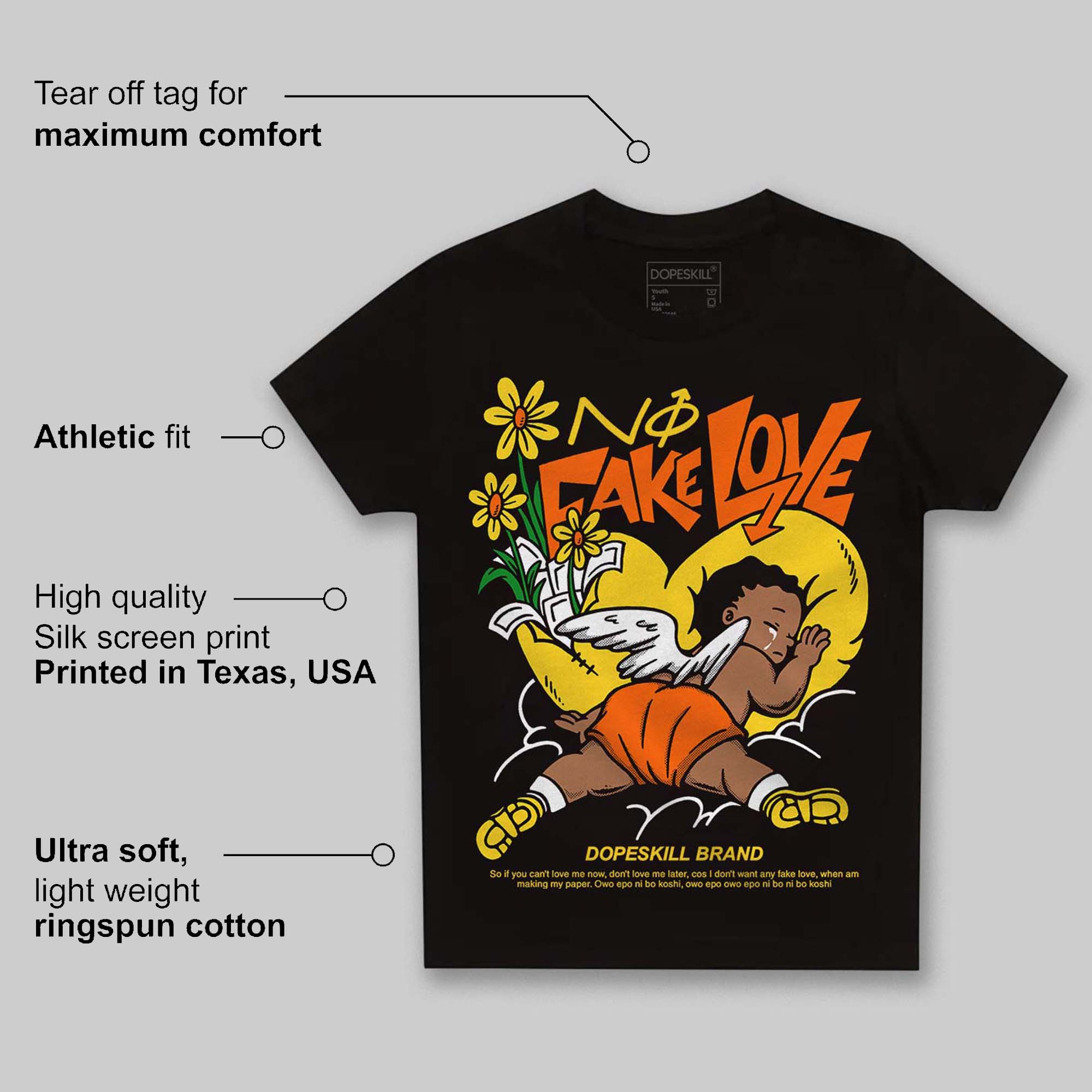 Black Tour Yellow AJ 4 Thunder superstreetwear Toddler Kids T-shirt No Fake Love Graphic