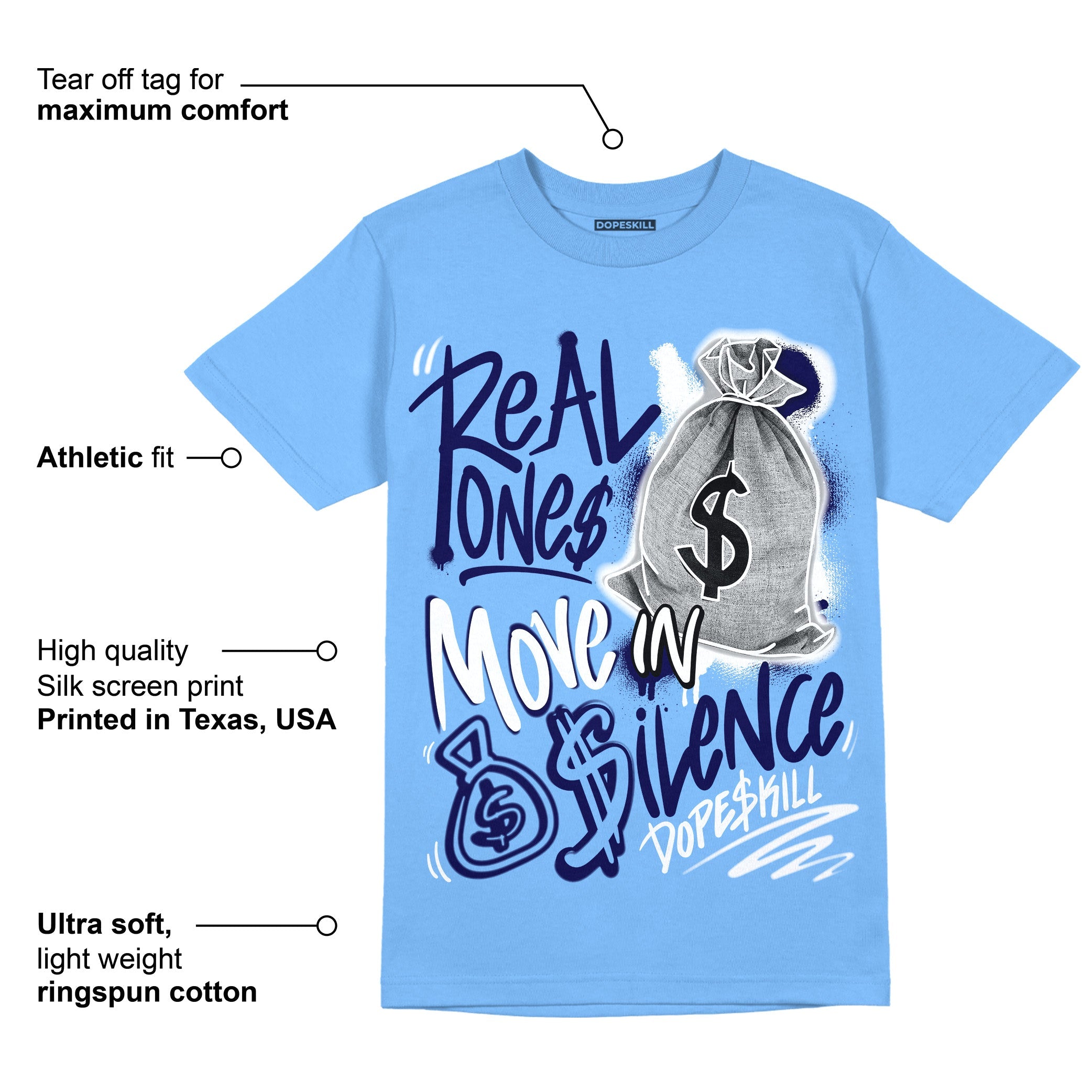 AJ 6 University Blue superstreetwear University Blue T-Shirt Real Ones Move In Silence Graphic