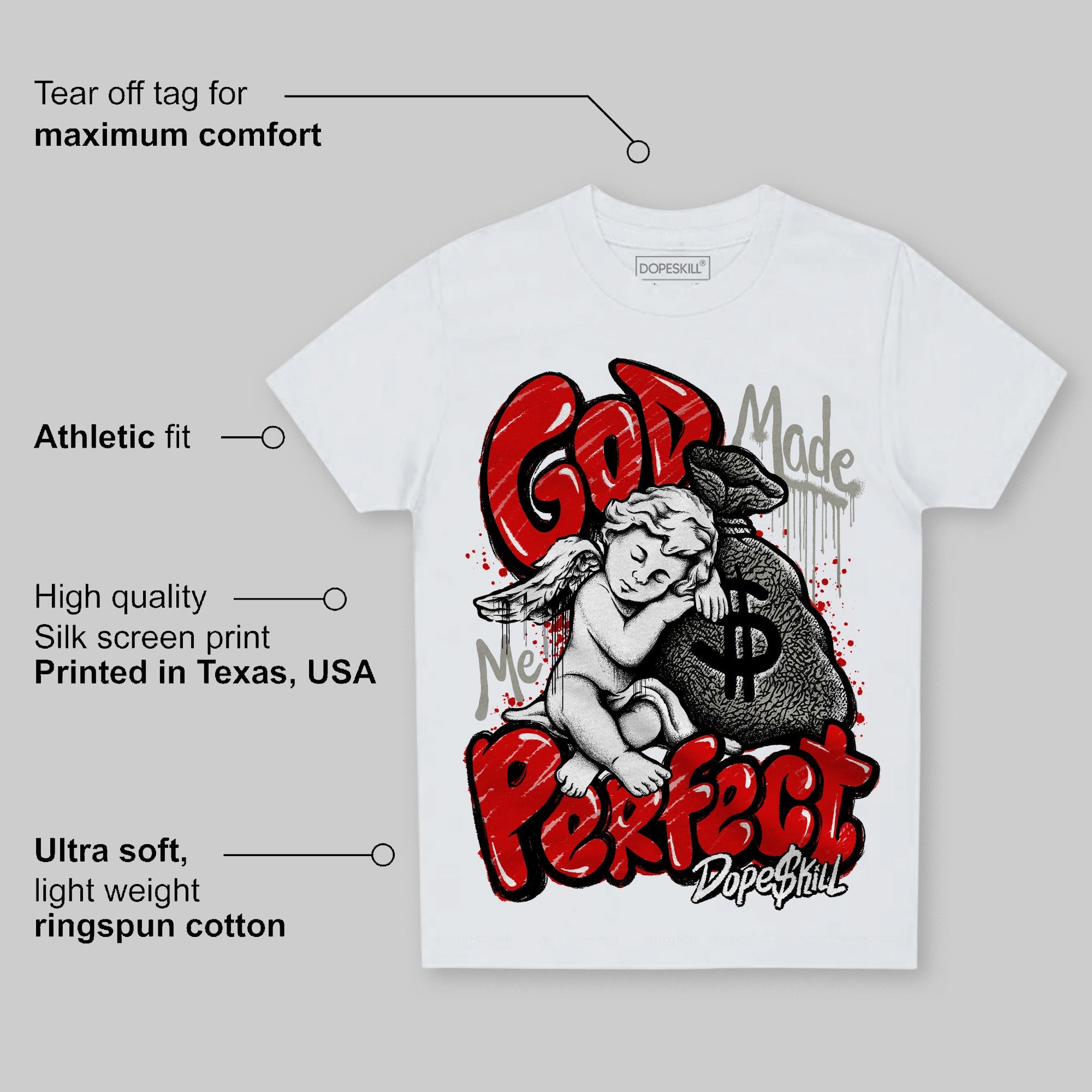 Fire Red 3s superstreetwear Toddler Kids T-shirt God Made Me Perfect Graphic