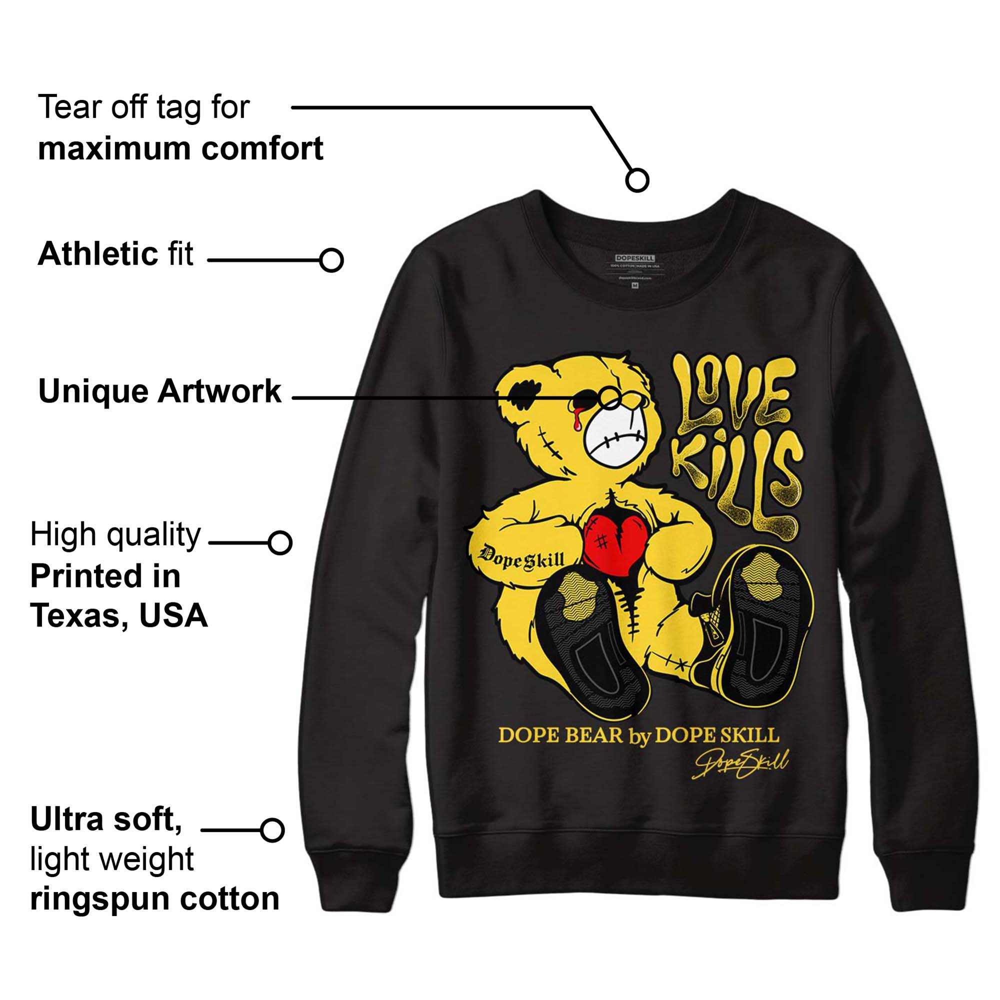 Black Tour Yellow AJ 4 Thunder superstreetwear Sweatshirt Love Kills Graphic