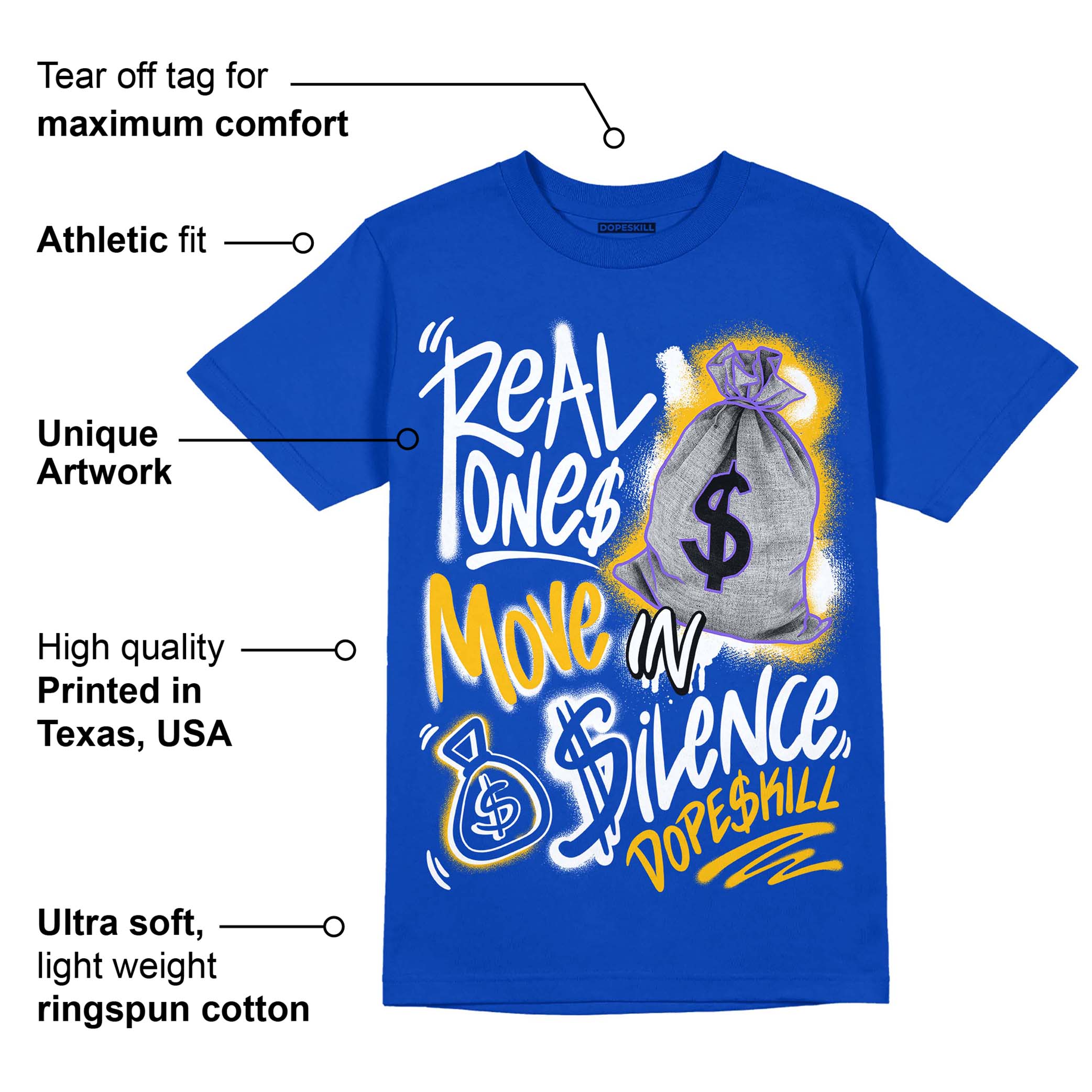 Royal Blue Collection superstreetwear Royal Blue T-shirt Real Ones Move In Silence Graphic
