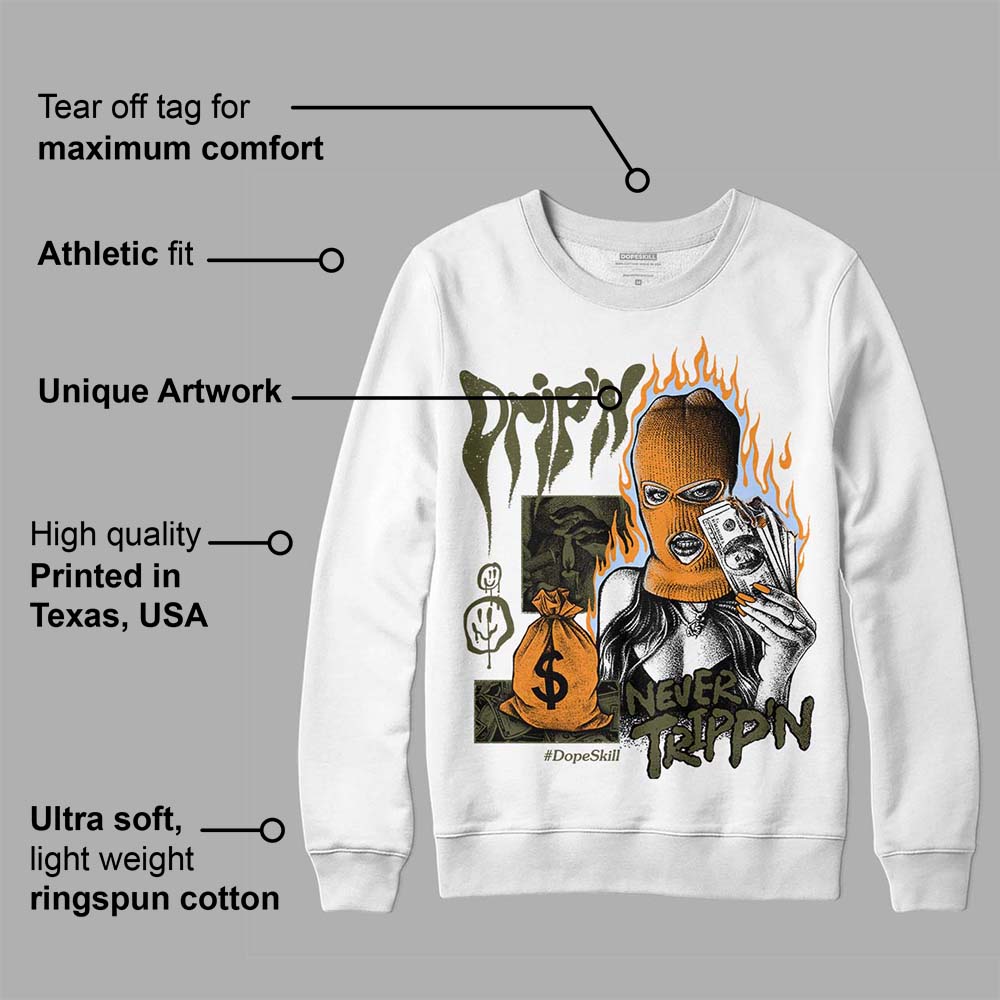 Olive 5s superstreetwear Sweatshirt Drip'n Never Tripp'n Graphic