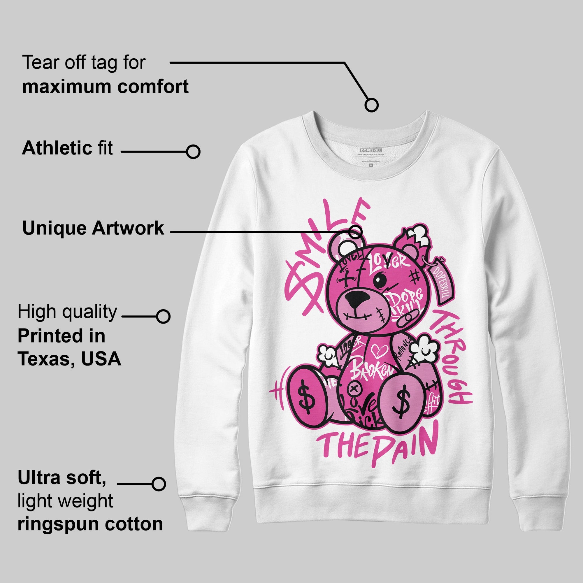 Dunk Low Active Fuchsia superstreetwear Sweatshirt Smile Through The Pain Graphic