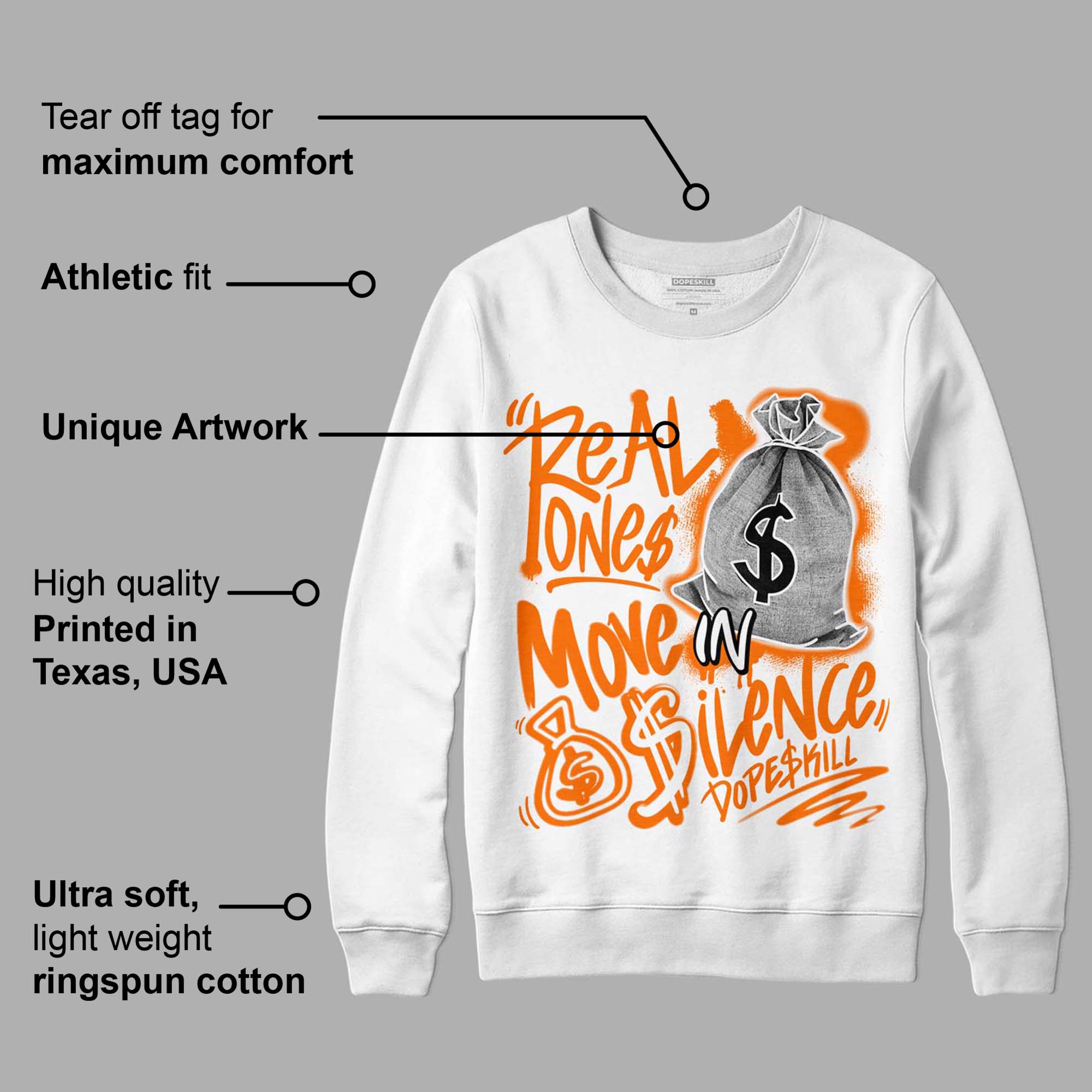 Dunk Low Magma Orange superstreetwear Sweatshirt Real Ones Move In Silence Graphic