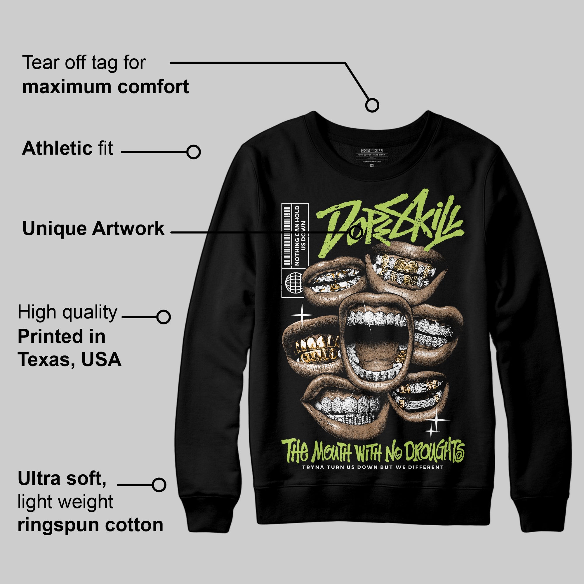 Bright Cactus 13s superstreetwear Sweatshirt The Mouth With No Droughts Graphic