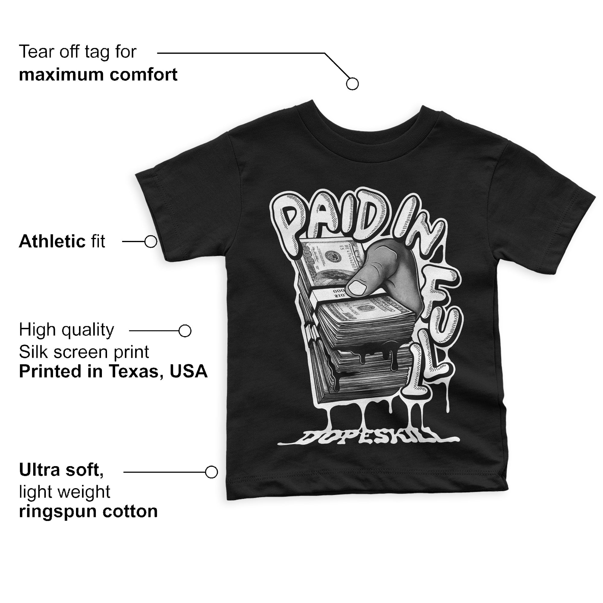 Panda White Black Dunk Low superstreetwear Toddler Kids T-shirt Paid In Full Graphic