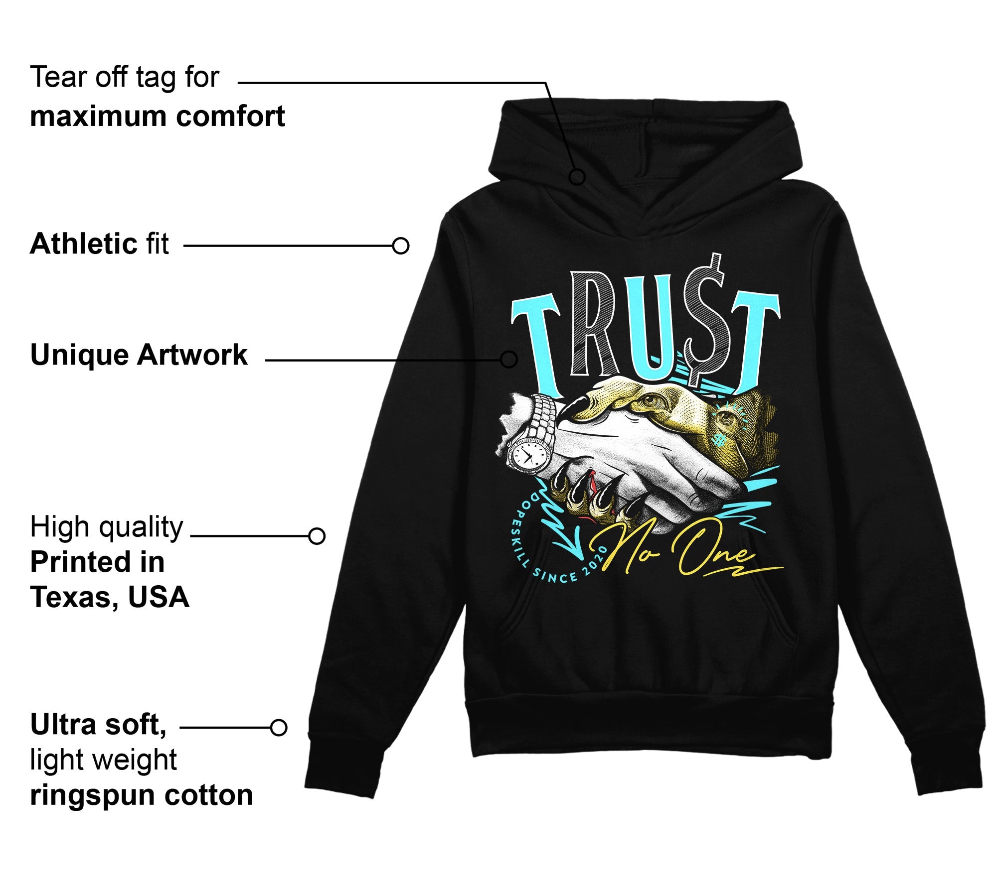 Aqua 5s superstreetwear Hoodie Sweatshirt Trust No One Graphic