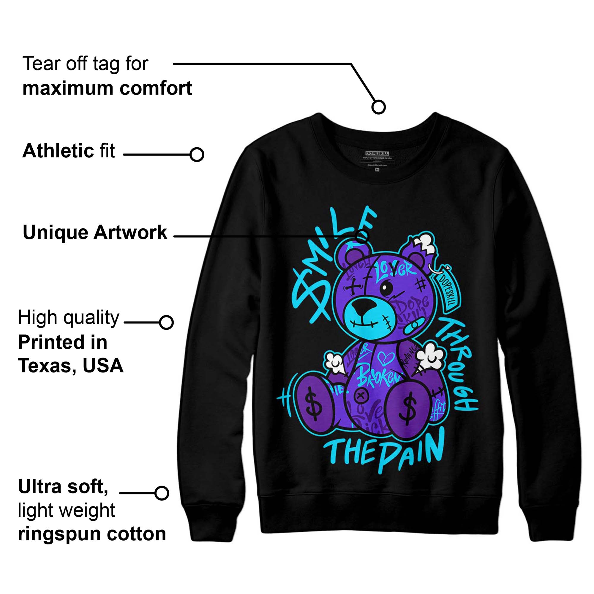 Aqua 6s superstreetwear Sweatshirt Smile Through The Pain Graphic