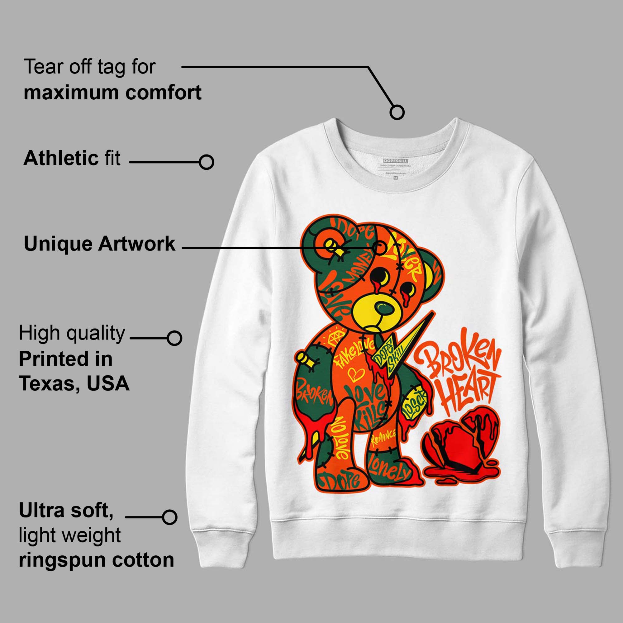 Dunk Low Team Dark Green Orange superstreetwear Sweatshirt Broken Heart Graphic