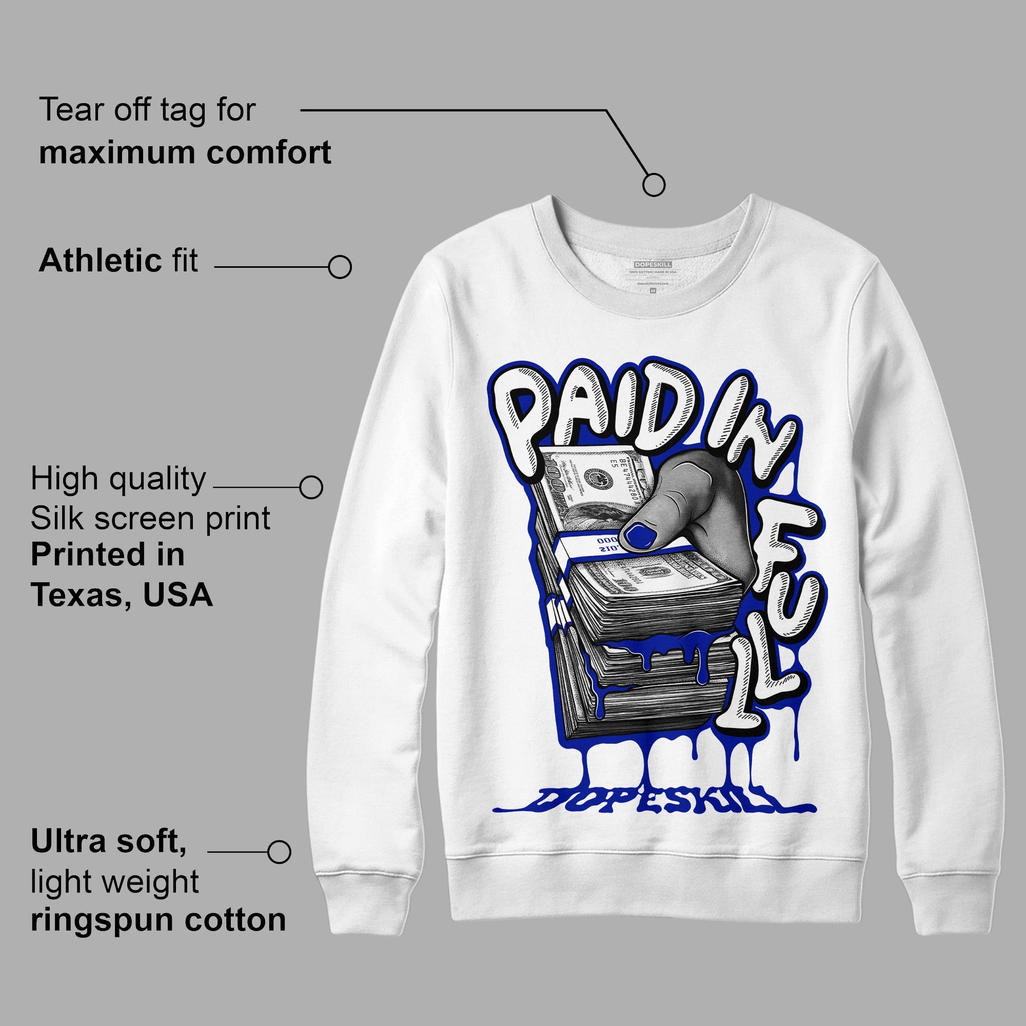 Racer Blue White Dunk Low superstreetwear Sweatshirt Paid In Full Graphic