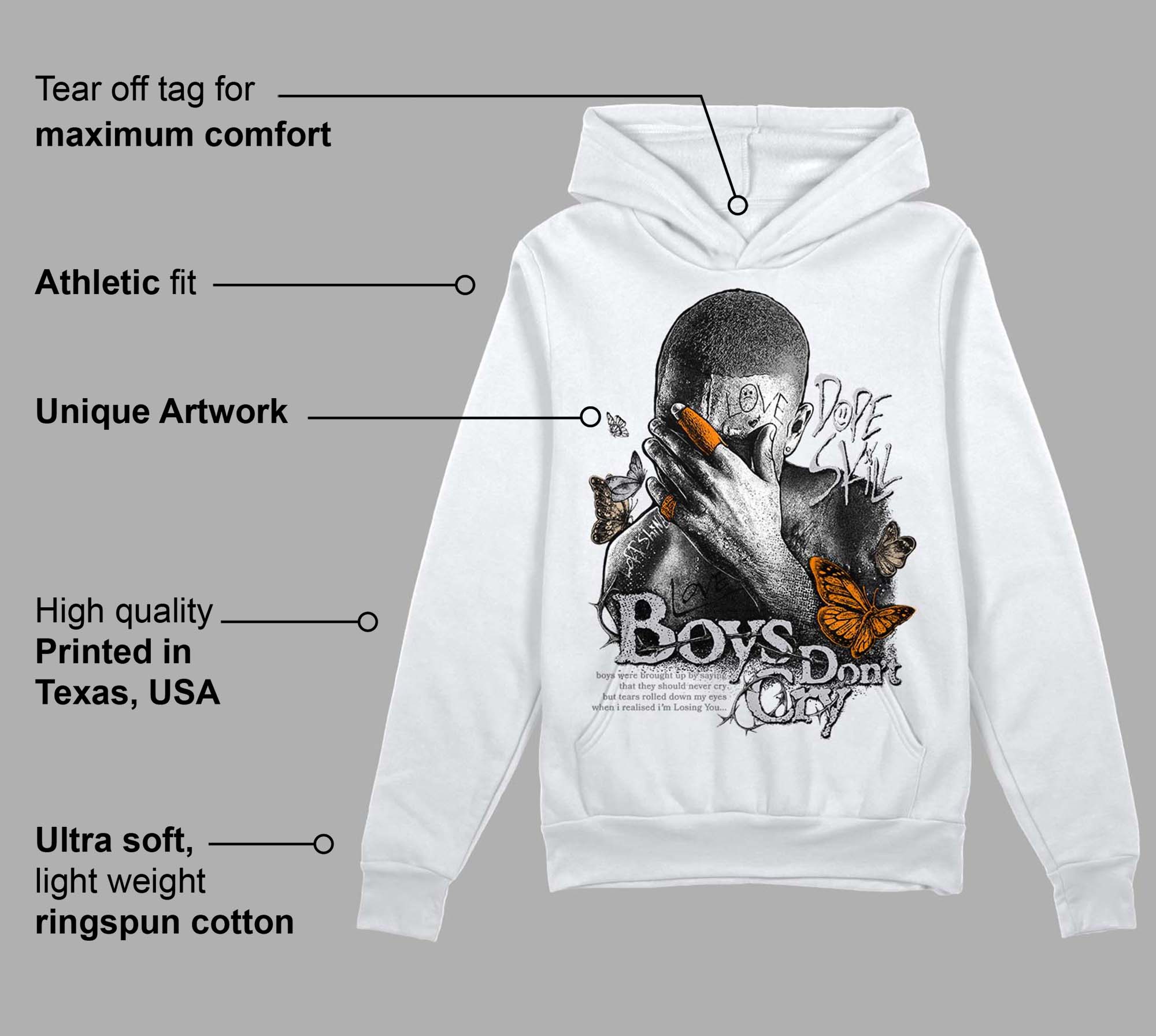 Grey Collection superstreetwear Hoodie Sweatshirt Boys Don't Cry Graphic