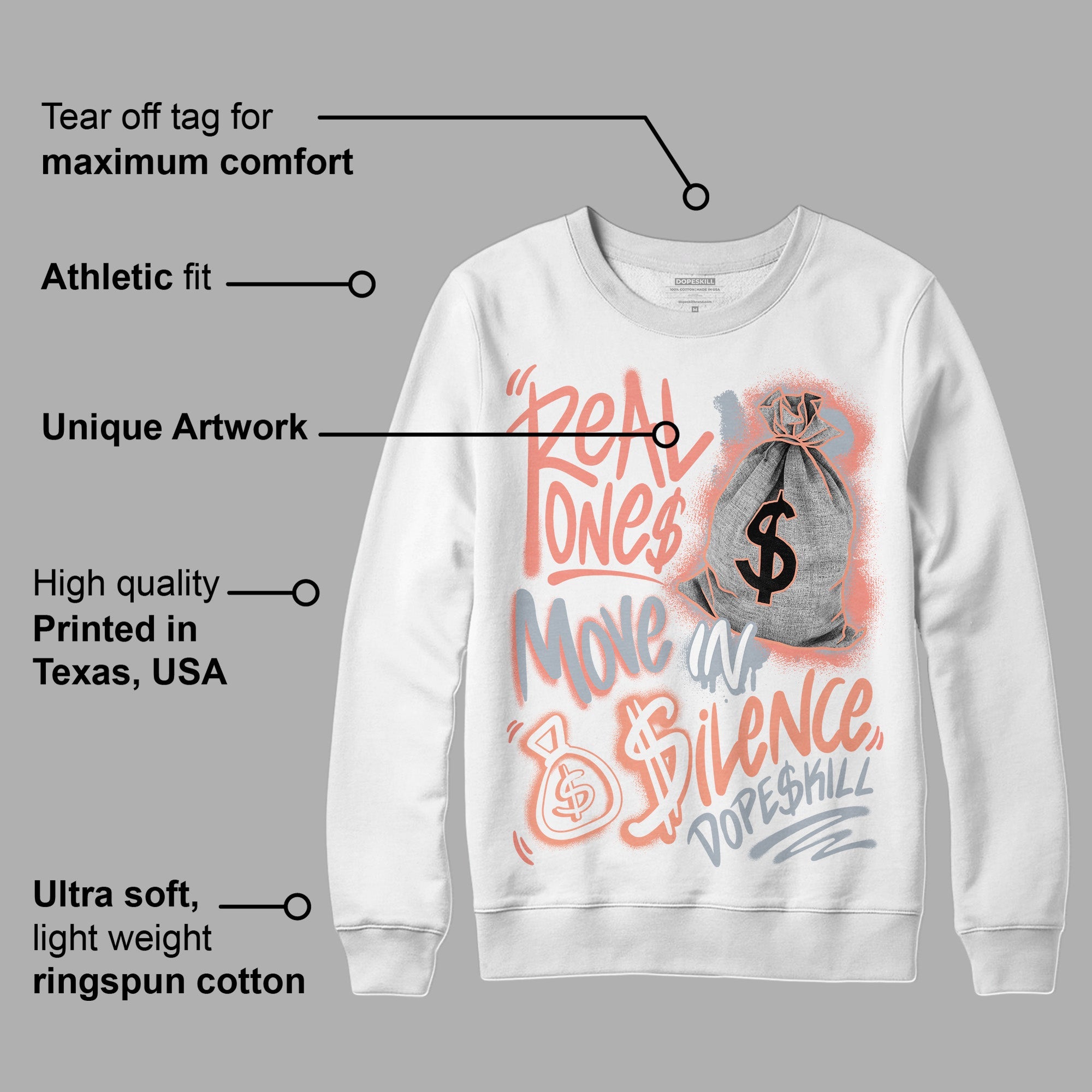 Crimson Bliss 5s superstreetwear Sweatshirt Real Ones Move In Silence Graphic