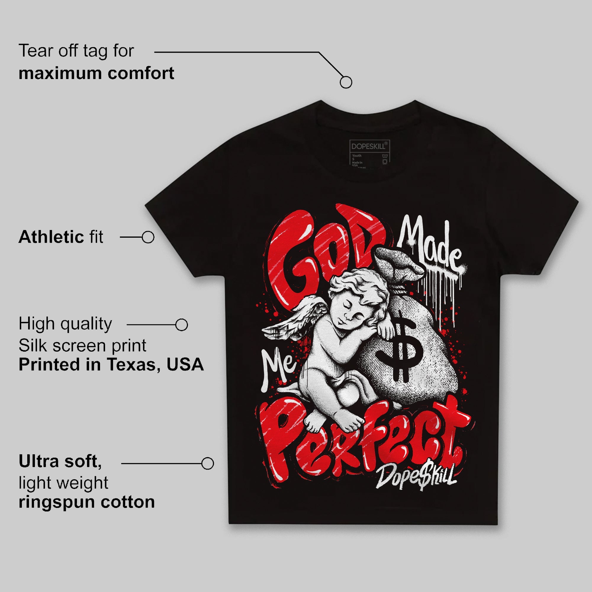 Red Thunder 4s superstreetwear Toddler Kids T-shirt God Made Me Perfect Graphic