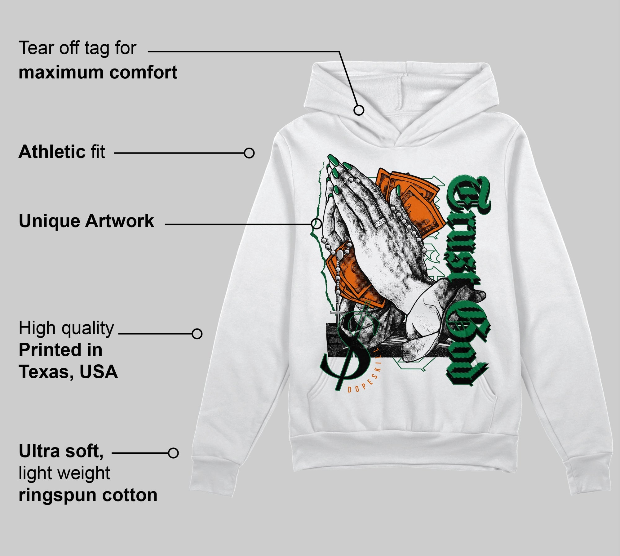 Green Collection superstreetwear Hoodie Sweatshirt Trust God Graphic