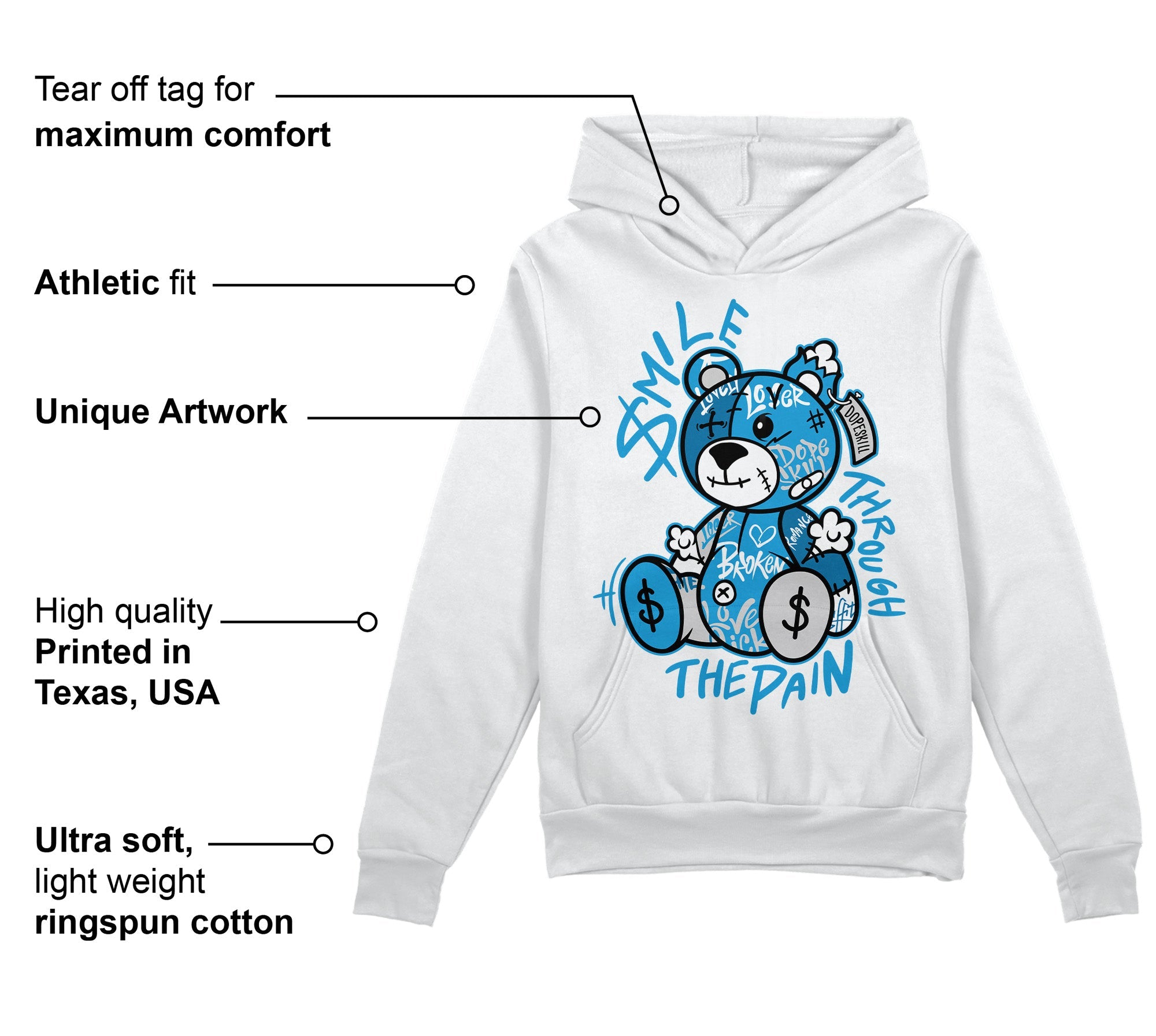 Military Blue 4s superstreetwear Hoodie Sweatshirt Smile Through The Pain Graphic