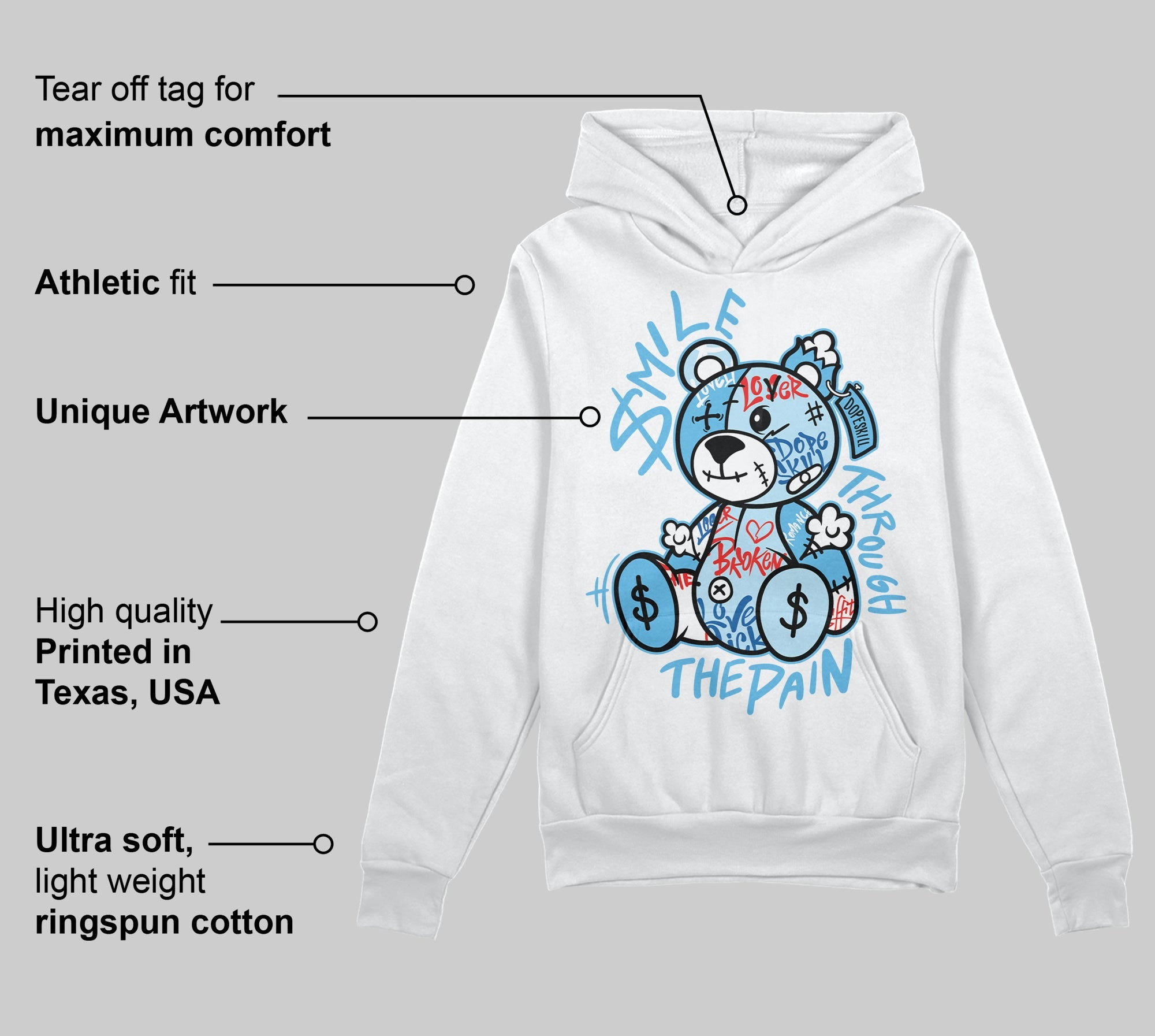 Legend Blue 11s superstreetwear Hoodie Sweatshirt Smile Through The Pain Graphic