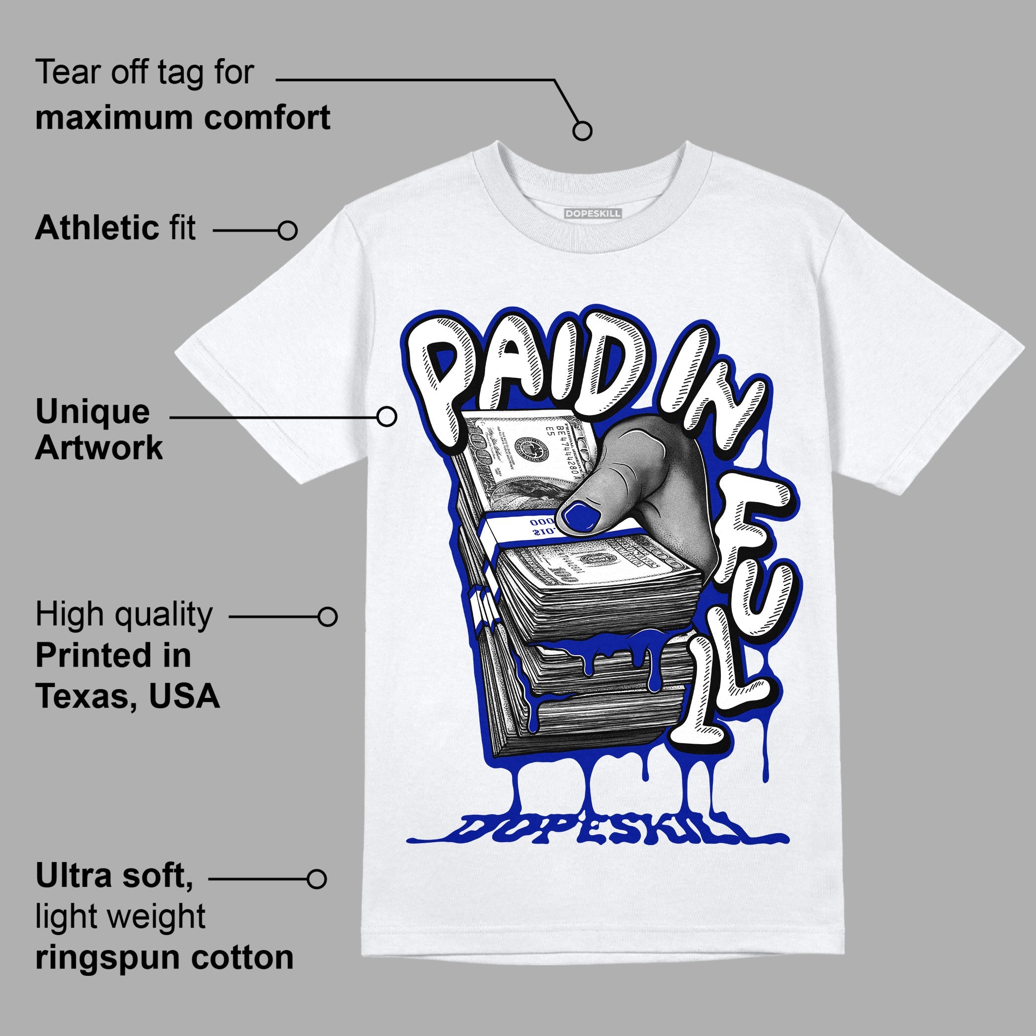 Racer Blue White Dunk Low superstreetwear T-Shirt Paid In Full Graphic