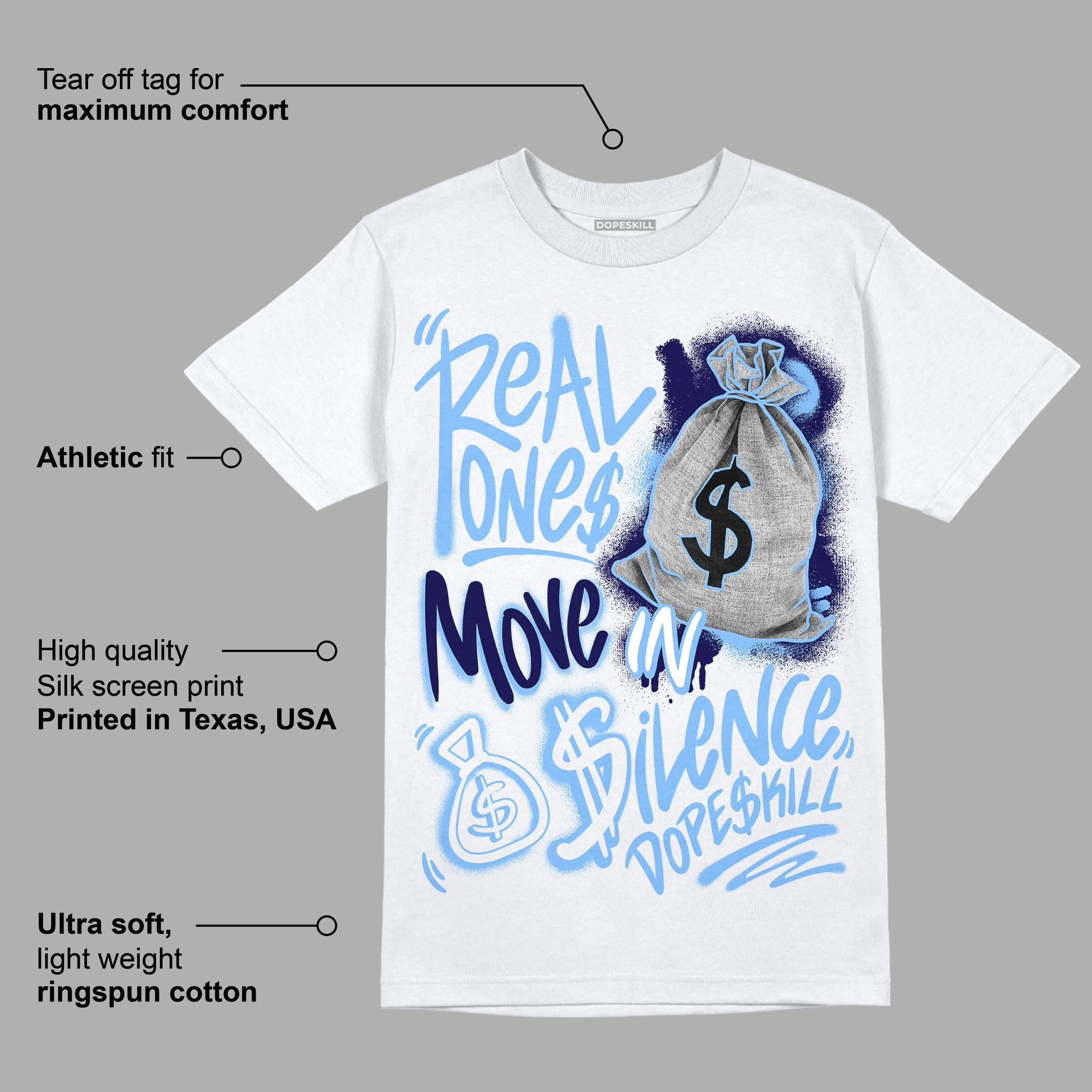 AJ 6 University Blue superstreetwear T-Shirt Real Ones Move In Silence Graphic