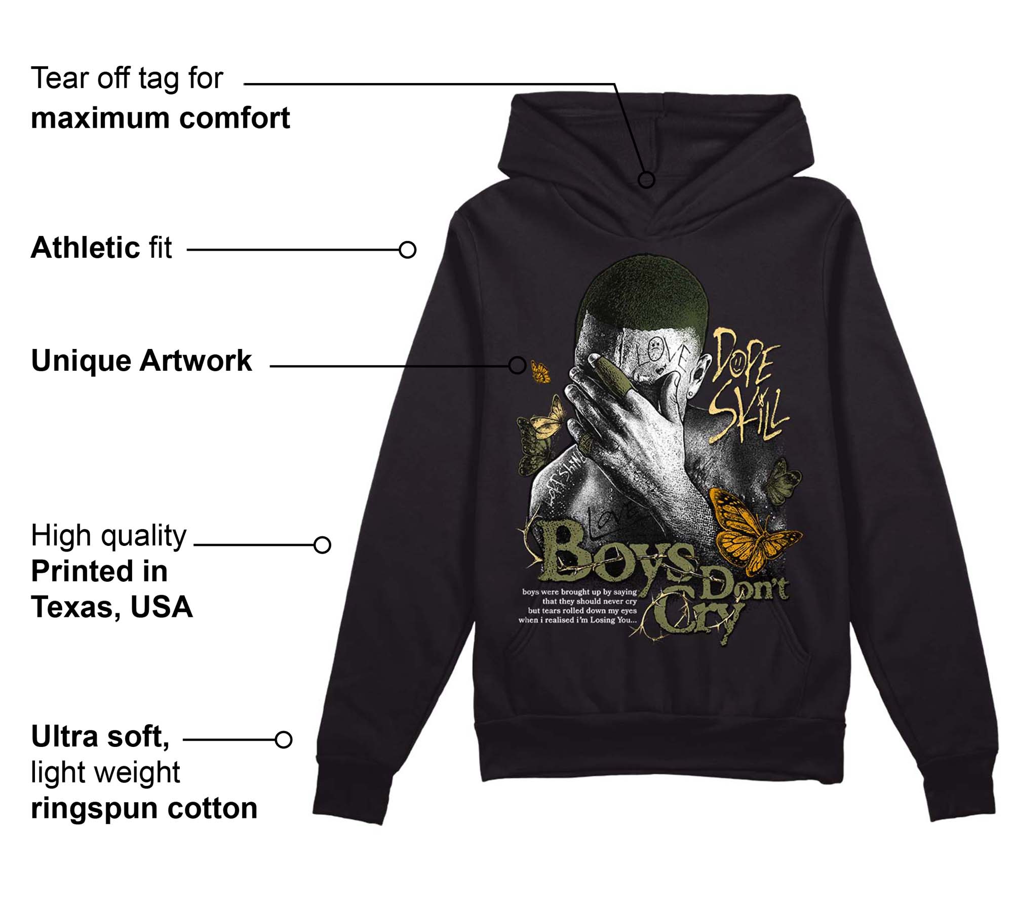Craft Olive 4s superstreetwear Hoodie Sweatshirt Boys Don't Cry Graphic
