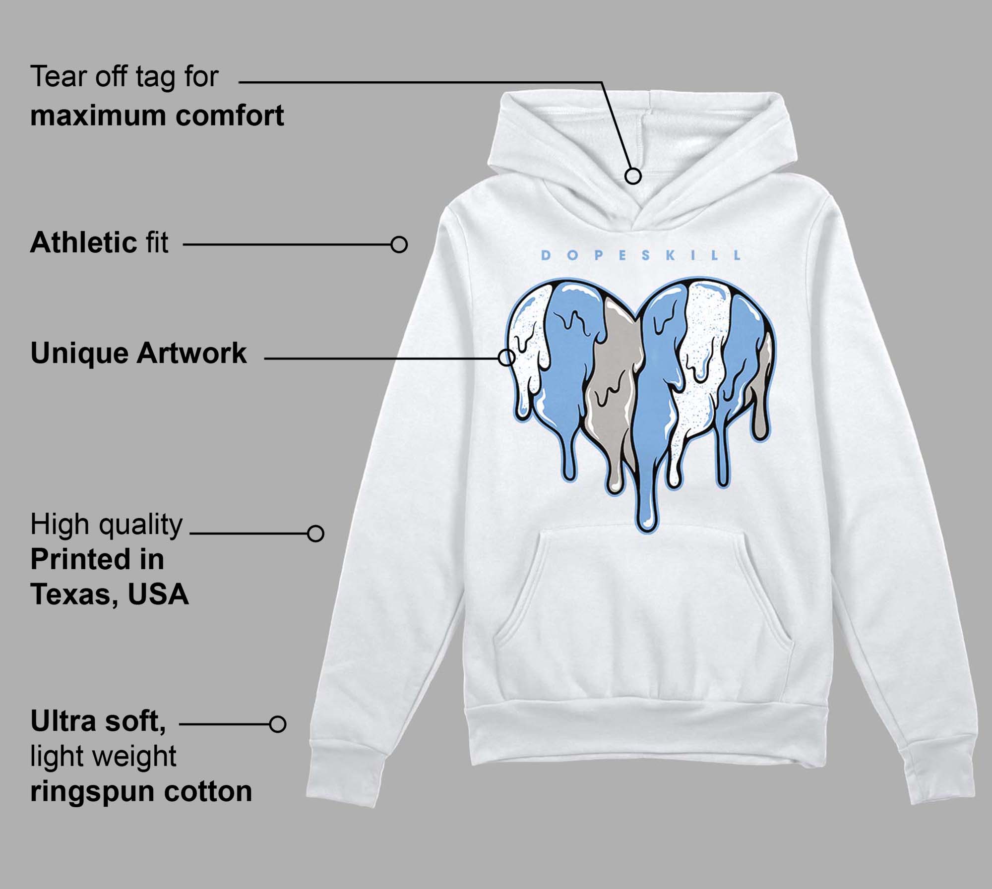 University Blue 5s superstreetwear Hoodie Sweatshirt Slime Drip Heart Graphic