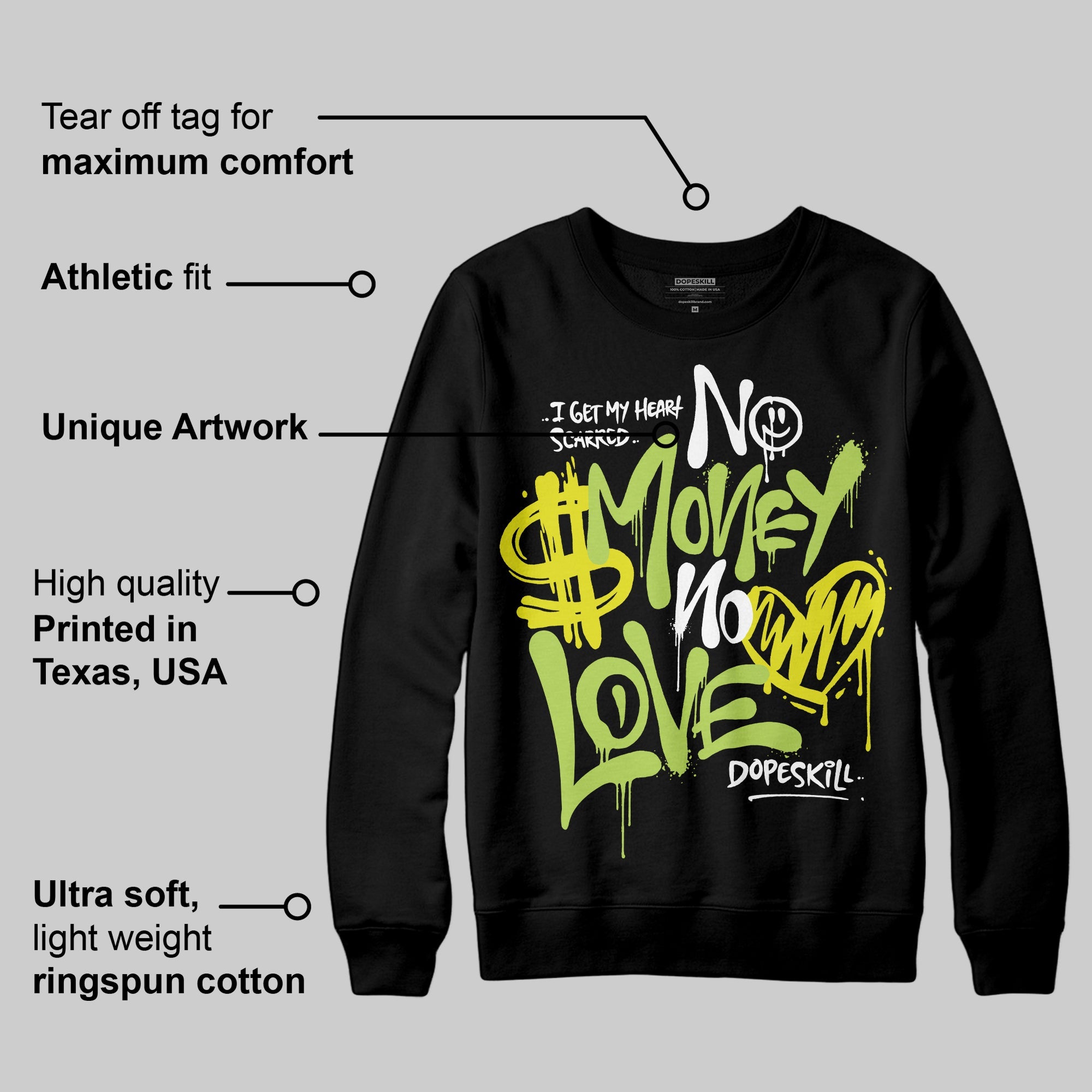 Bright Cactus 13s superstreetwear Sweatshirt No Money No Love Typo Graphic