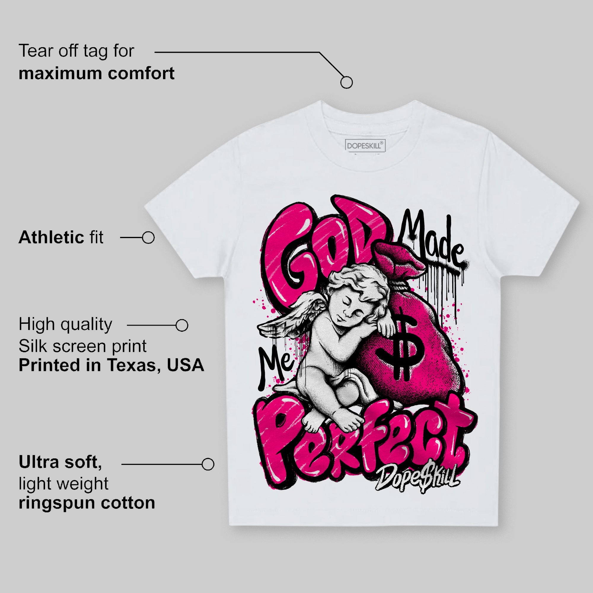 Fierce Pink 1s superstreetwear Toddler Kids T-shirt God Made Me Perfect Graphic